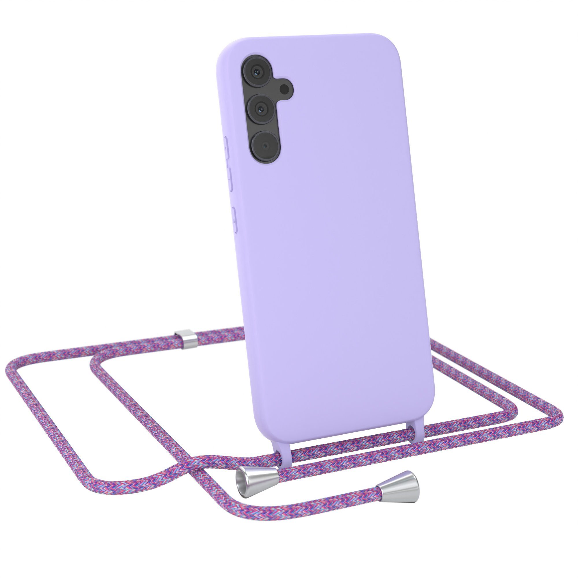 EAZY CASE Handykette Runde Silikon Kette für Samsung Galaxy A34 5G 6,6 Zoll, Handy Band Schutzhülle Back Cover Full Color Matt Crossbag Violett Mix