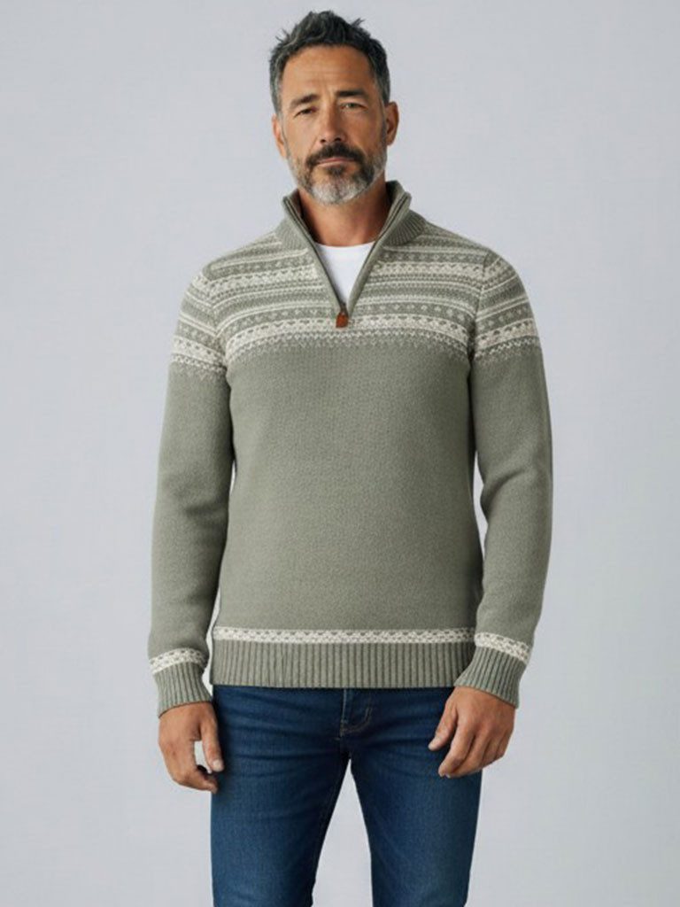 tomBrook Norwegerpullover Herren Troyer mit Norweger-Strick-Muster - Strickpullover Baumwolle