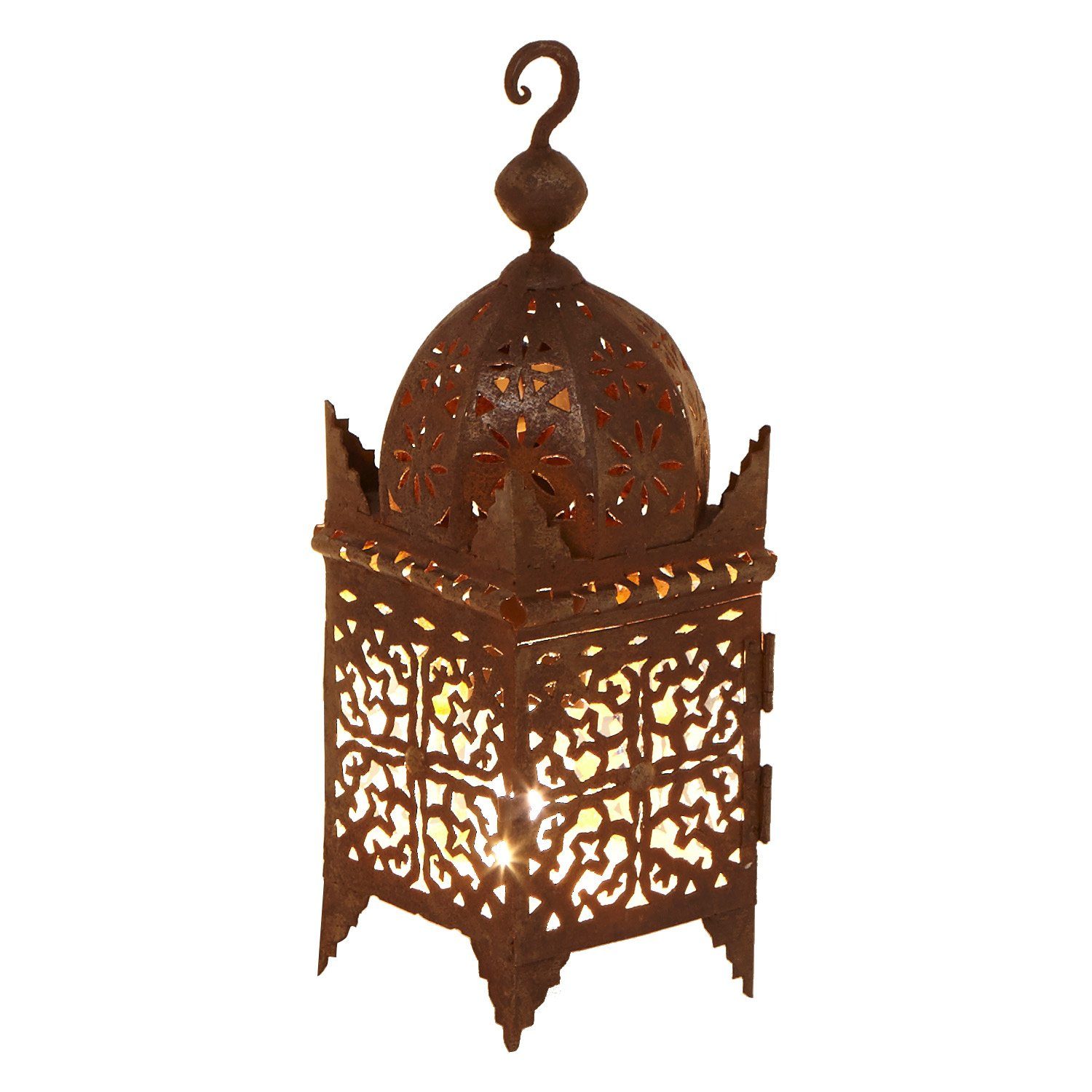 Casa Moro Kerzenlaterne Marokkanische Laterne aus Eisen Firyal H 50 cm Eisen Rost Finish (Garten Windlicht Tischlaterne, Orientalisches Gartenwindlicht), Für Innen und Außen, L1655
