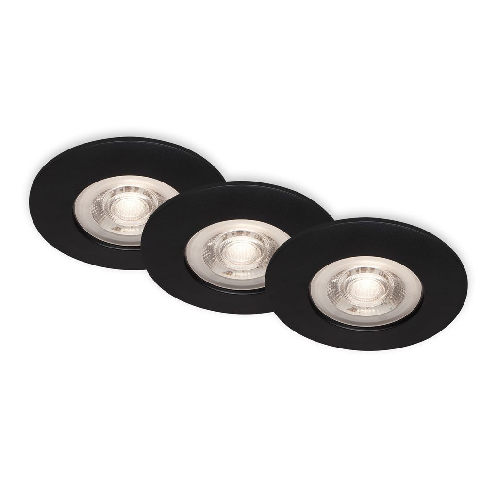 Briloner Leuchten LED Einbaustrahler 7036-035, Dimmfunktion, LED fest integriert, 2700K - Extra-Warmweiß, 3er Set, ultraflach, dimmbar in Stufen, Memory, IP44, schwarz