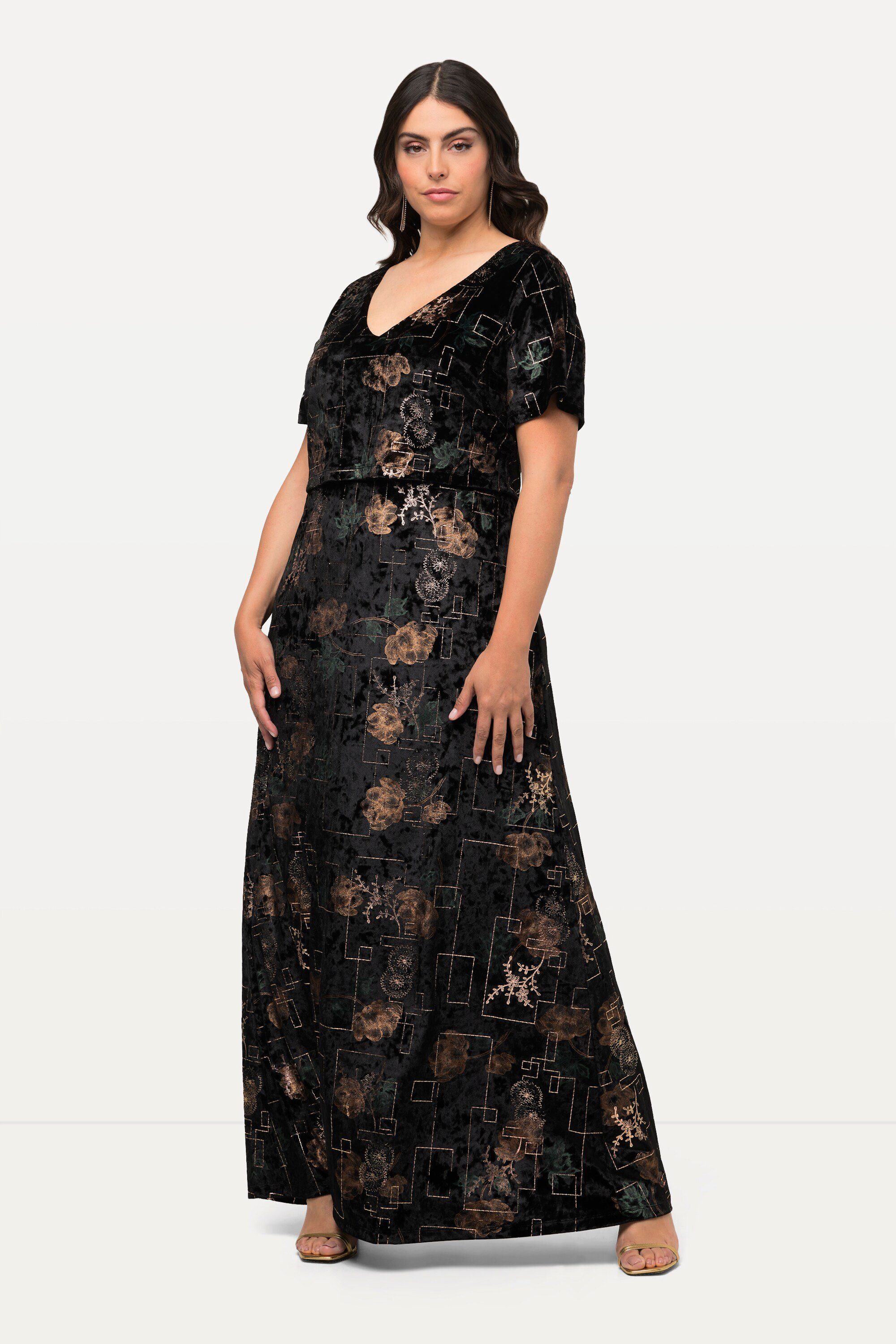 Ulla Popken Cocktailkleid Abendkleid Samt V-Ausschnitt günstig online kaufen