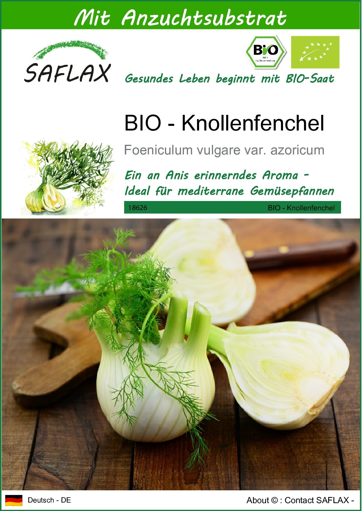 Gemüsesamen SAFLAX - Samen und Substrat - BIO - Knollenfenchel