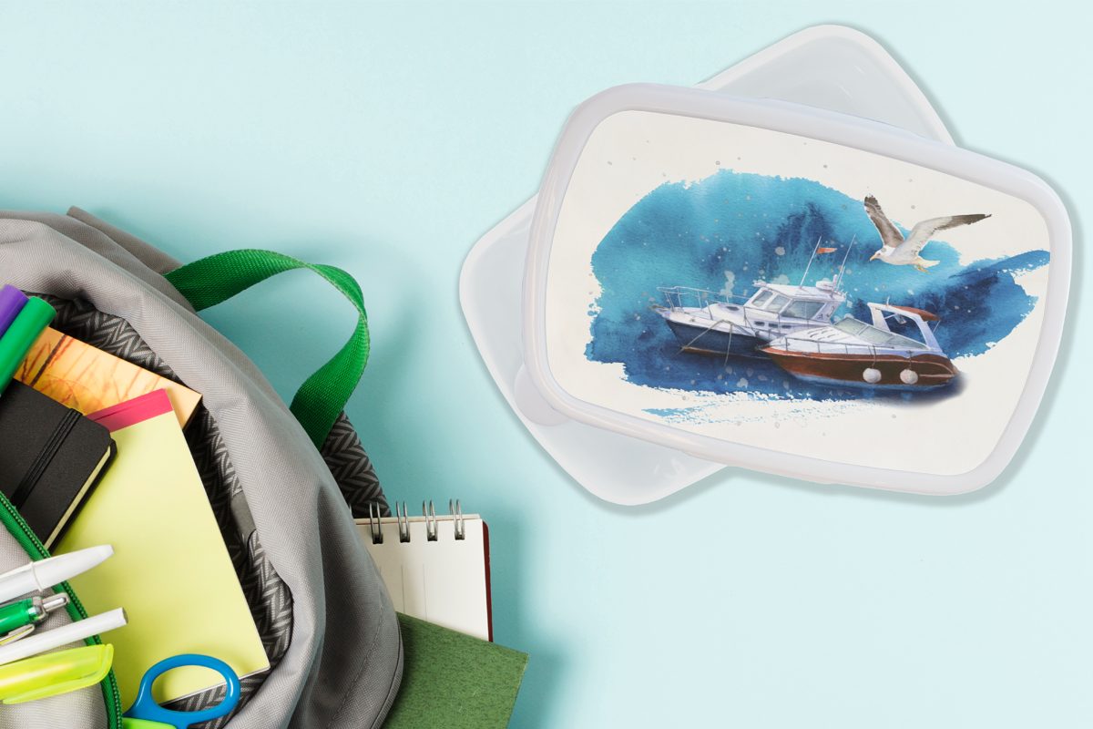 MuchoWow Lunchbox Boot - Vogel Erwachsene, für - Kunststoff, und Meer, Mädchen und weiß Brotbox Kinder Jungs (2-tlg), für Brotdose