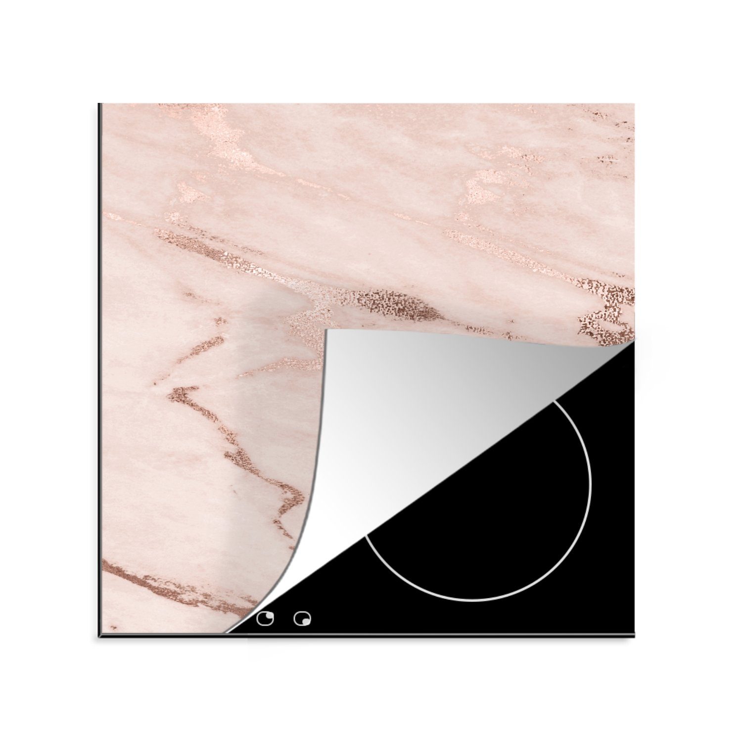 MuchoWow Herdblende-/Abdeckplatte Marmor - Rosa - Rose - Gold, Vinyl, (1 tlg), 78x78 cm, Ceranfeldabdeckung, Arbeitsplatte für küche