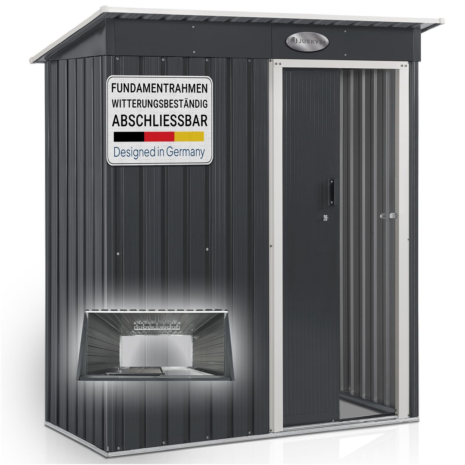 Juskys Gartenhaus S, BxT: 164x88 cm, mit Pultdach, Schiebetür, Fundamentrahmen, Werkzeughalter, 1 m²