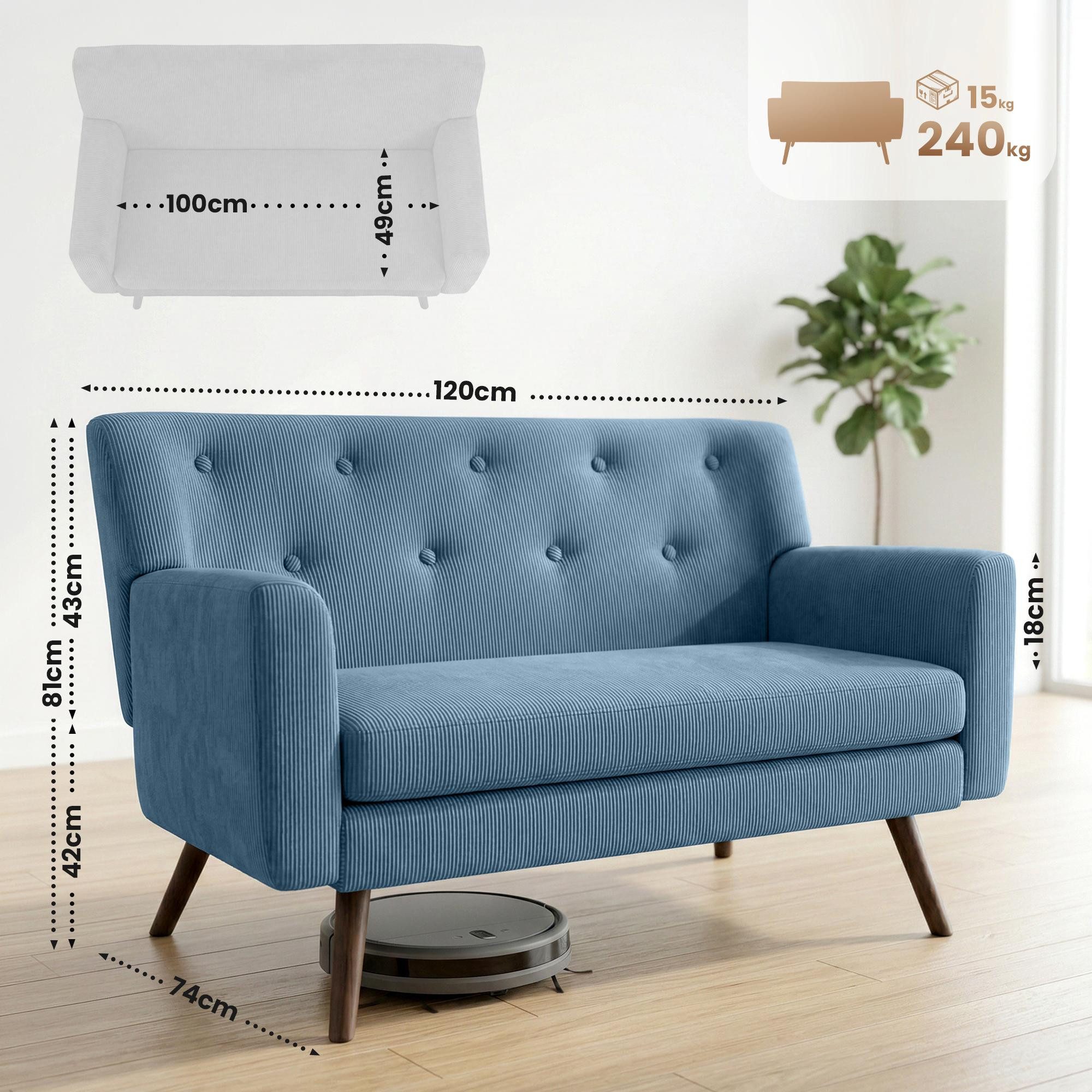 CLP Sofa Kioni, Cordbezug, Kautschukholz, bis 240 kg belastbar