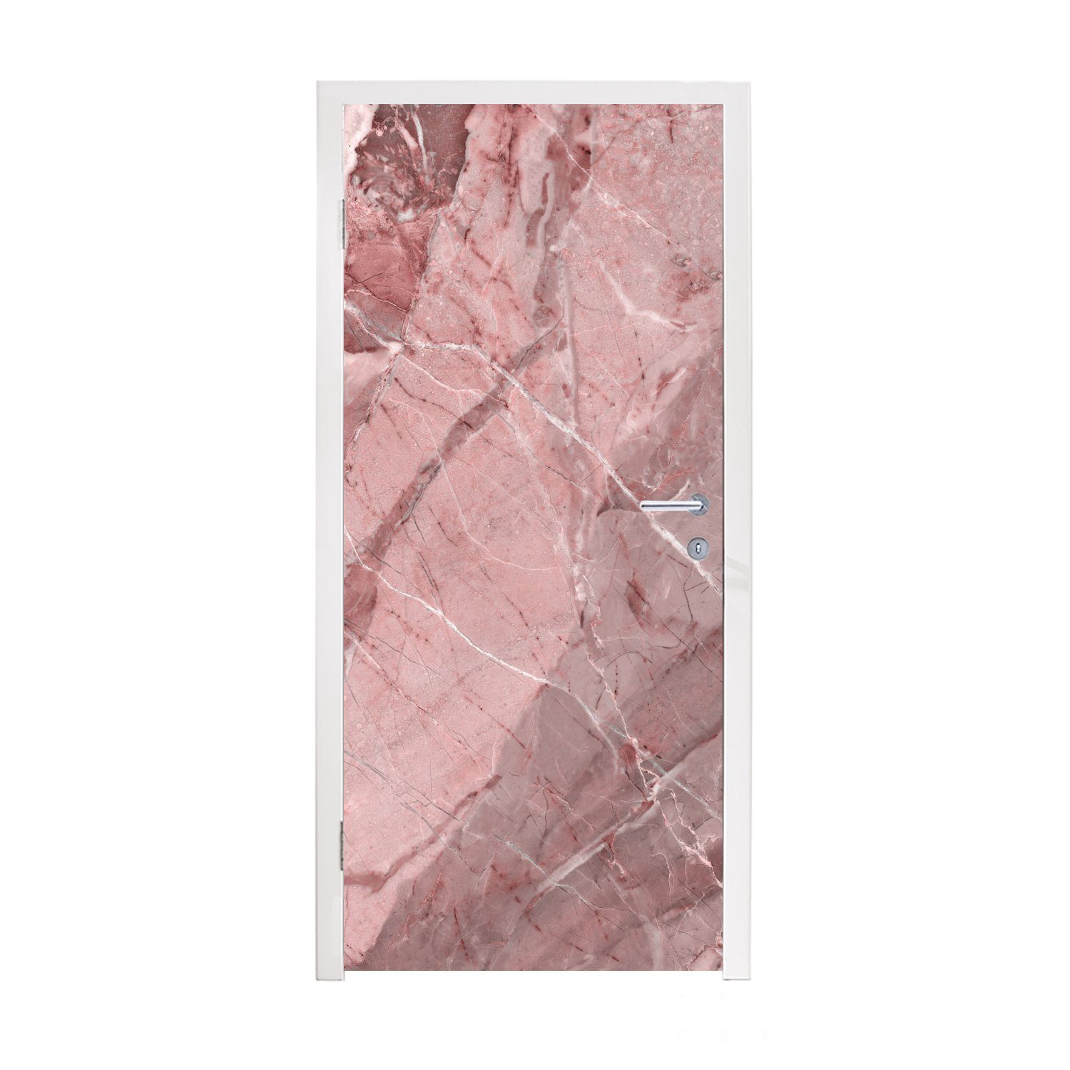 - Türtapete MuchoWow Weiß Granit, - 75x205 (1 Tür, Türaufkleber, Matt, bedruckt, Fototapete cm - Kristalle Rosa für St),