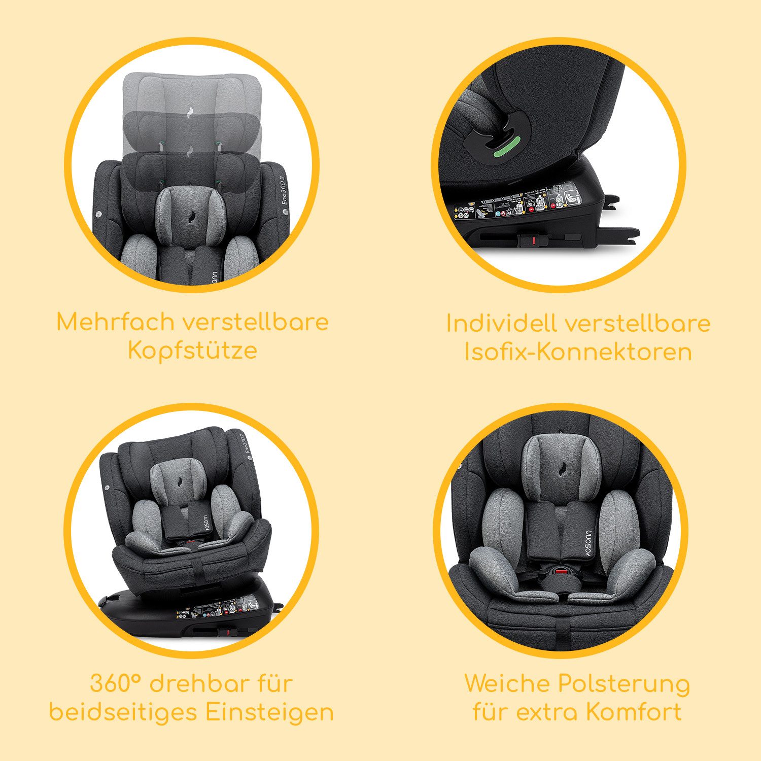 Osann Autokindersitz Eno360, ab: Geburt, bis: 12 Jahre, ab: 40 cm, bis: 150 cm, sicherer 360°Kindersitz: reboard bis 4 Jahre, verwendbar von 40-150 cm