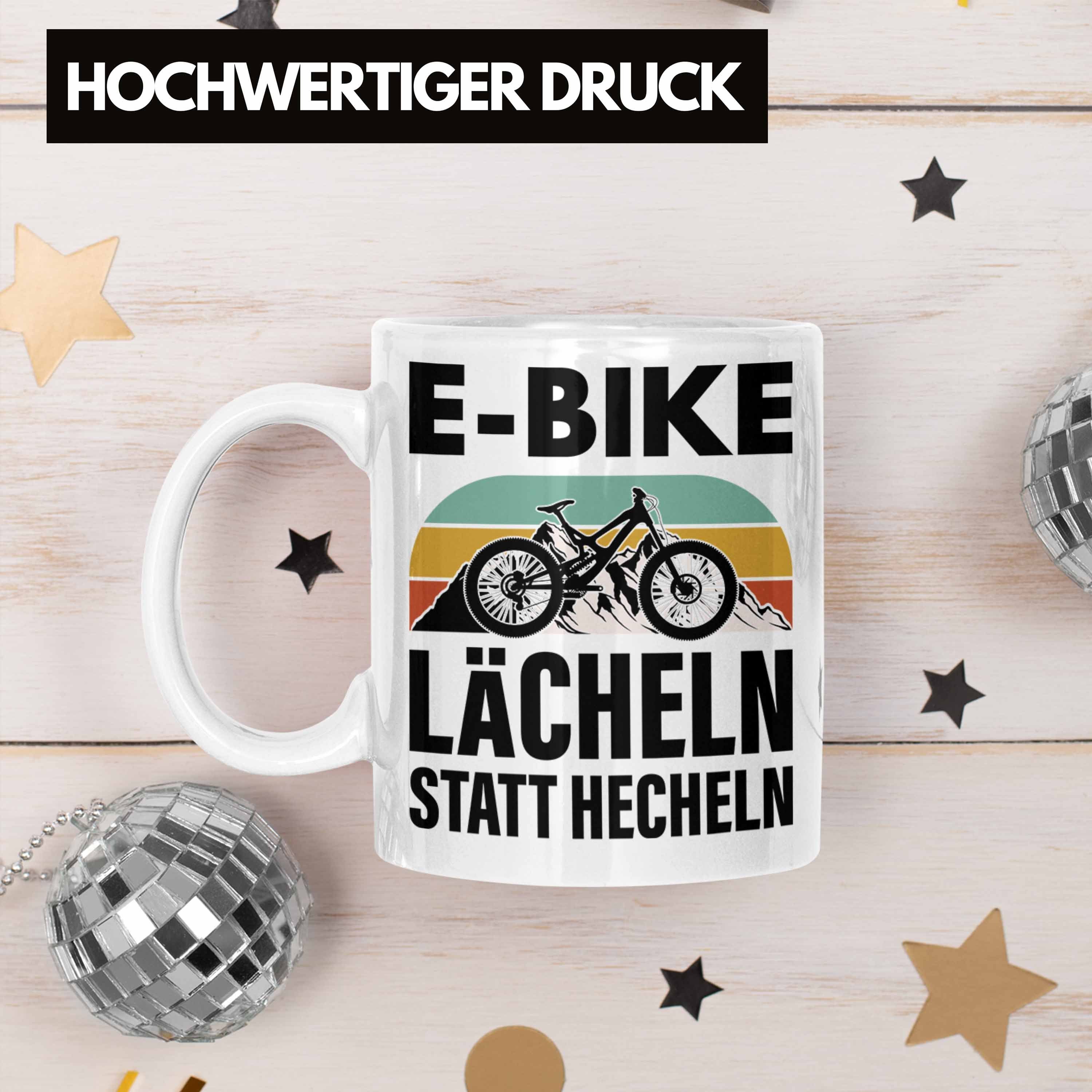 Trendation Tasse Trendation - Elektrofahrrad E-Bike Weiss Geschenk Lustige Tasse Spruch Rentner Kaffeetasse Geschenke Ebike mit