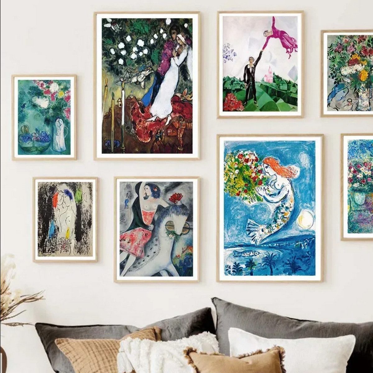 TPFLiving Kunstdruck (OHNE RAHMEN) Poster - Leinwand - Wandbild, Marc Chagall, Surrealismus, Menschliches Leben, abstrakte Leinwand (Leinwandbild XXL), Farben: Blau, Rot, Gelb, Grün, Schwarz, Weiß -Größe: 30x40cm