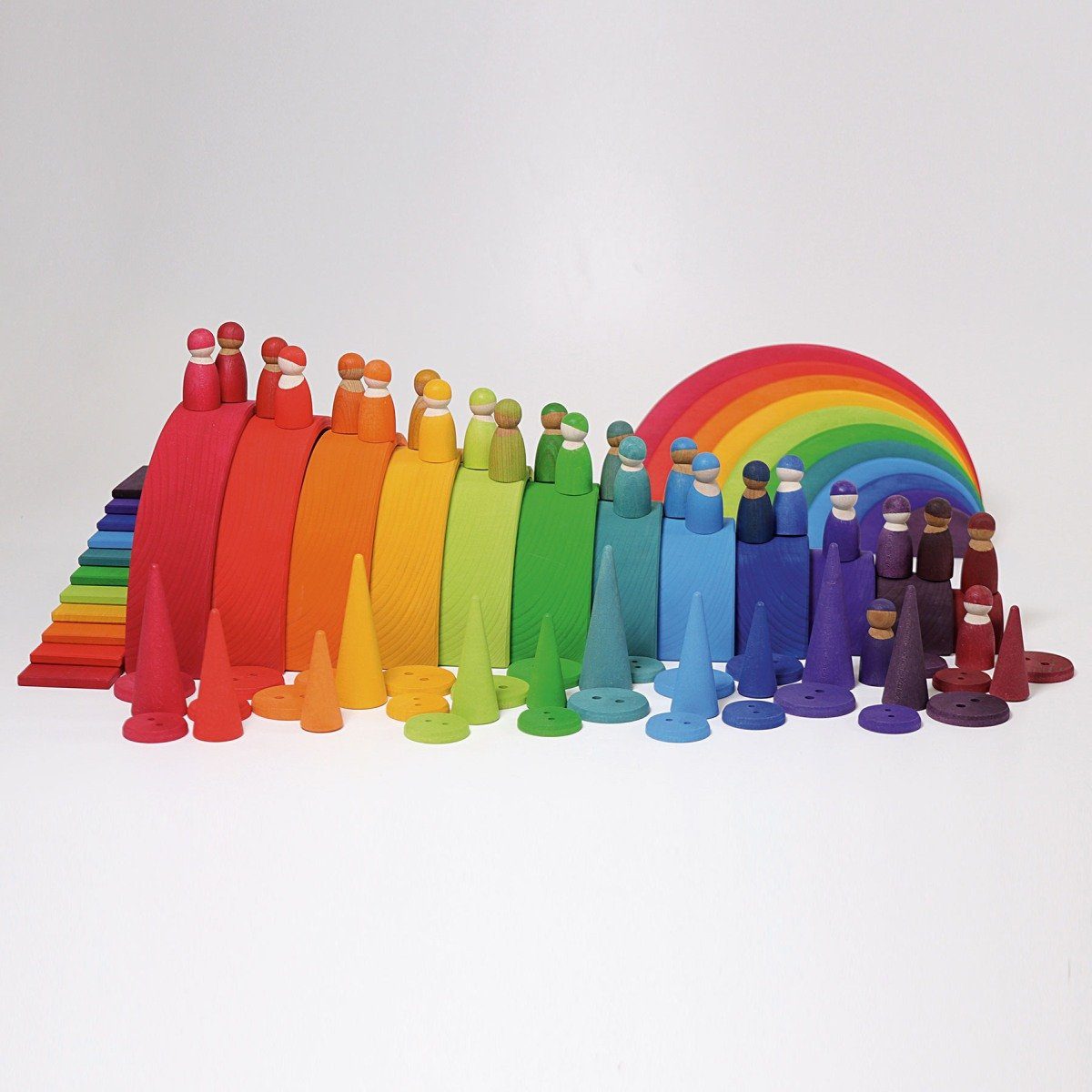 GRIMM´S Spiel und Holz Design Regenbogenfreunde 12 Holzfiguren Holzspielzeug Spielbausteine