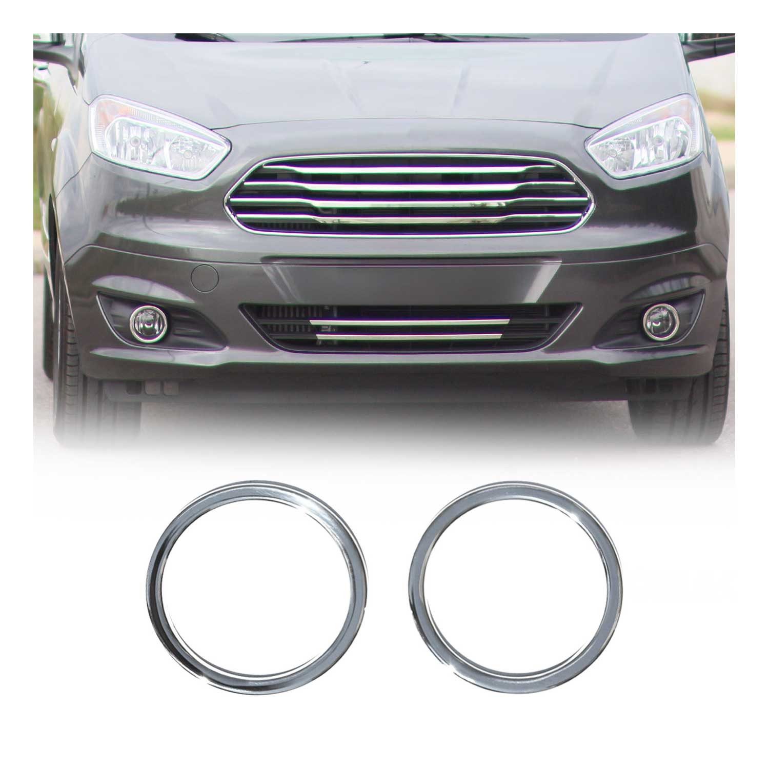 OMAC Zierleisten-Aufkleber Nebelscheinwerfer Rahmen für Ford Transit Tourneo Courier Edelstahl 2x, (2tlg), Langlebig,Einfache Reinigung,Einfache Installation,Rostbeständig