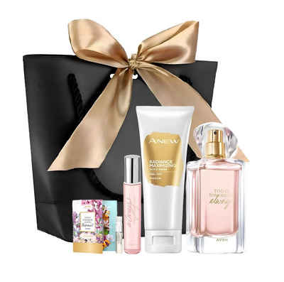AVON Cosmetics Eau de Parfum TTA ALWAYS 50ml Spray 10 ml, Abziehmaske mit Goldpartikeln Geschenkset, 4-tlg., Elegante Geschenk Damen Duft Geschenkidee Sandelholz Mandarinenblüte