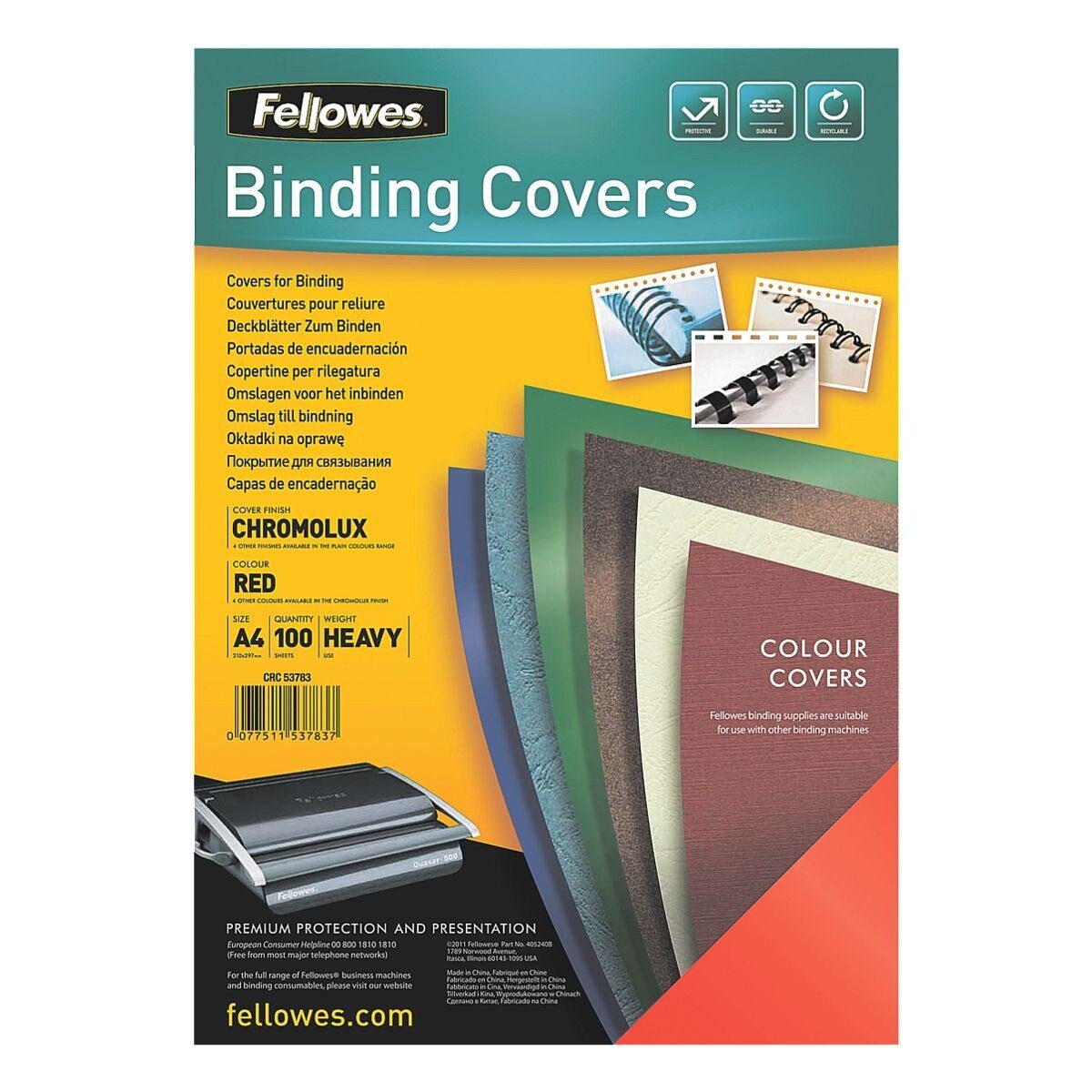 FELLOWES Papierkarton, Deckblätter zum Binden, 250 g/m², 100 Stück
