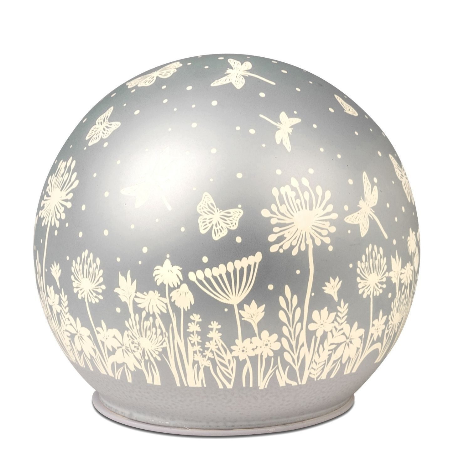 formano Dekokugel Blumenwiese, mit Timerfunktion, Silber, Motiv: Blumen, Höhe: 12cm