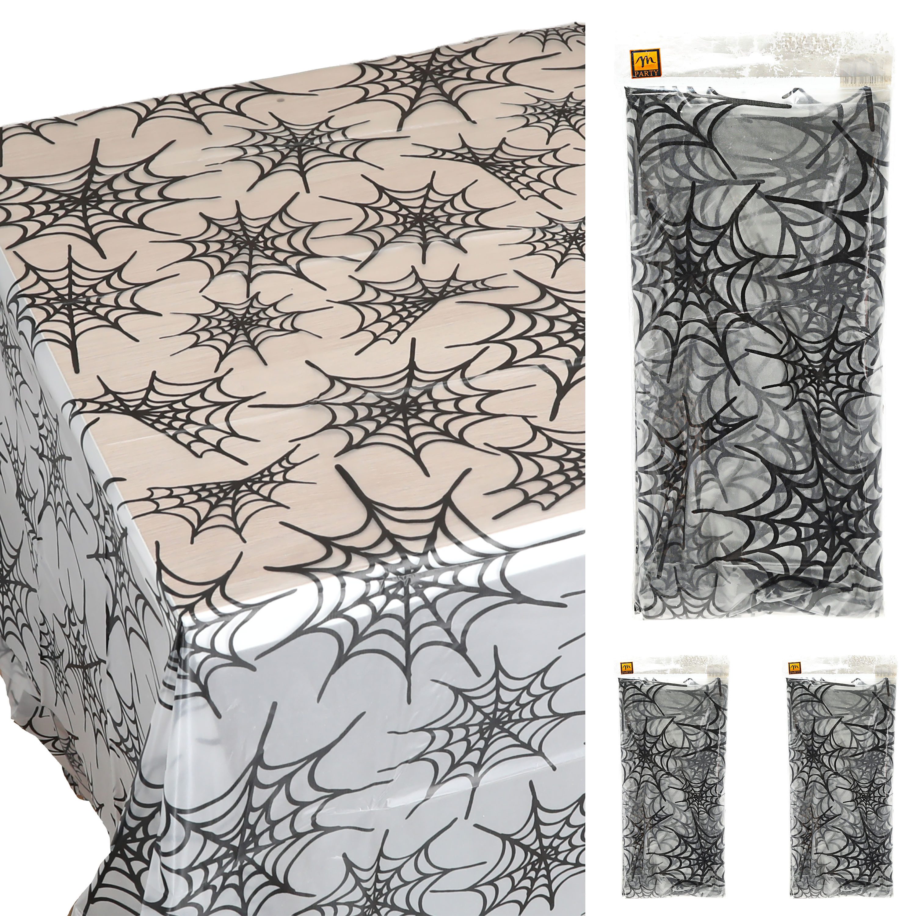 CEPEWA Tischdecke Tischdecke Halloween 4er Set 140x270cm Spinnennetz Kürbisgesicht