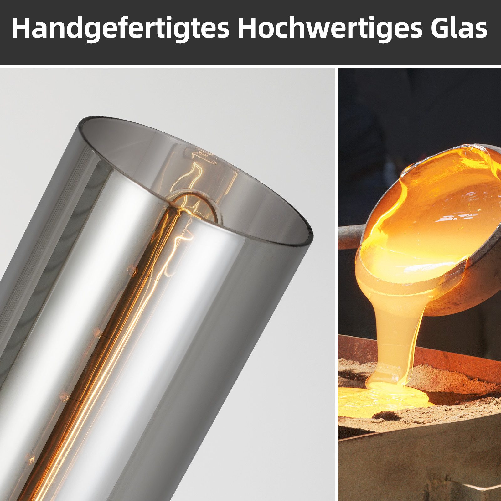 ZMH Pendelleuchte Esszimmer Schwarz - 3 Flammig E27 Glas Hängeleuchte für Wohnzimmer, ohne Leuchtmittel, 120CM Höhenverstellbar Esstischlampe für Küche Schlafzi – Bild 4 von 5