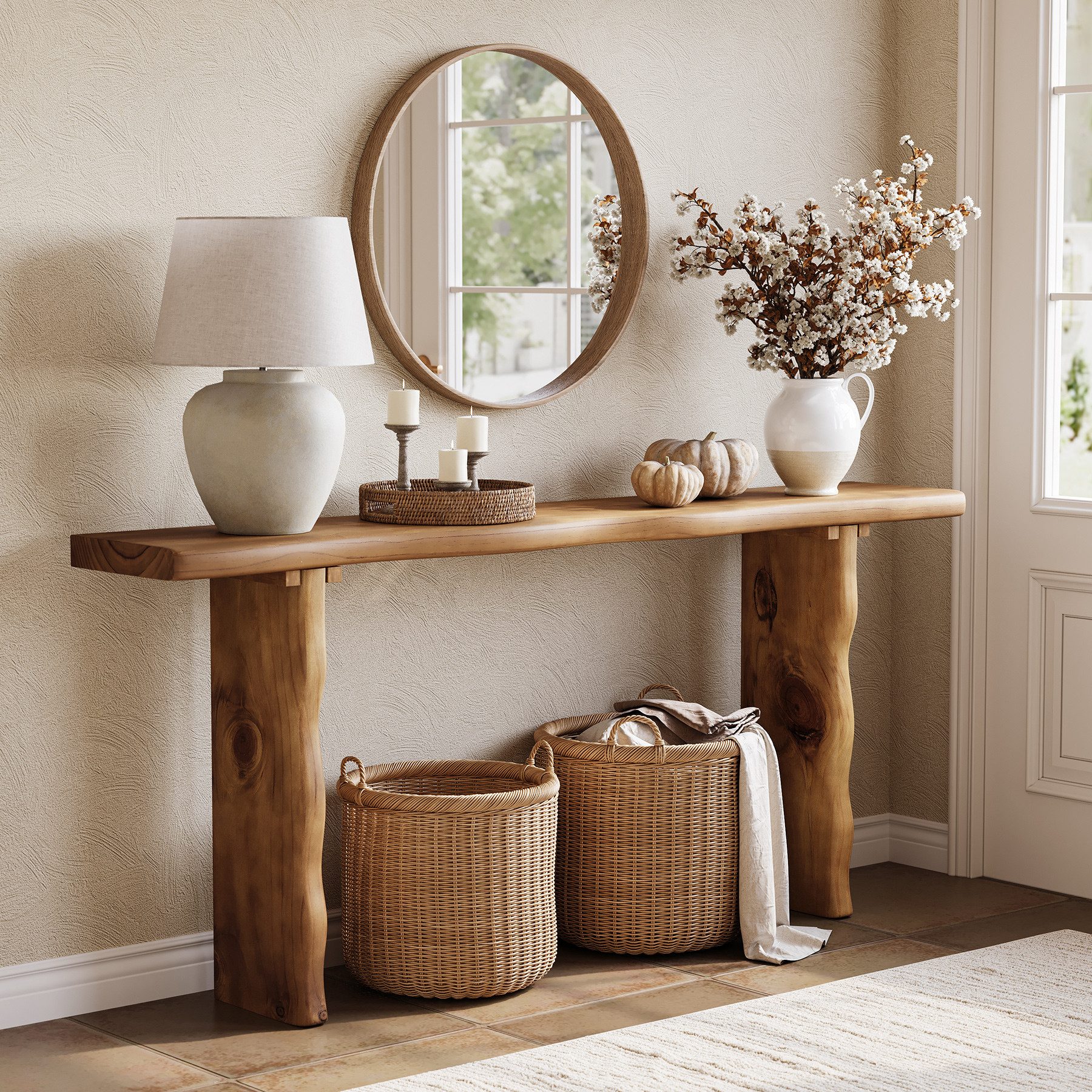 Tribesigns Konsolentisch 160 cm Konsolentisch aus Massivholz für Wohnzimmer, Flur, Foyer