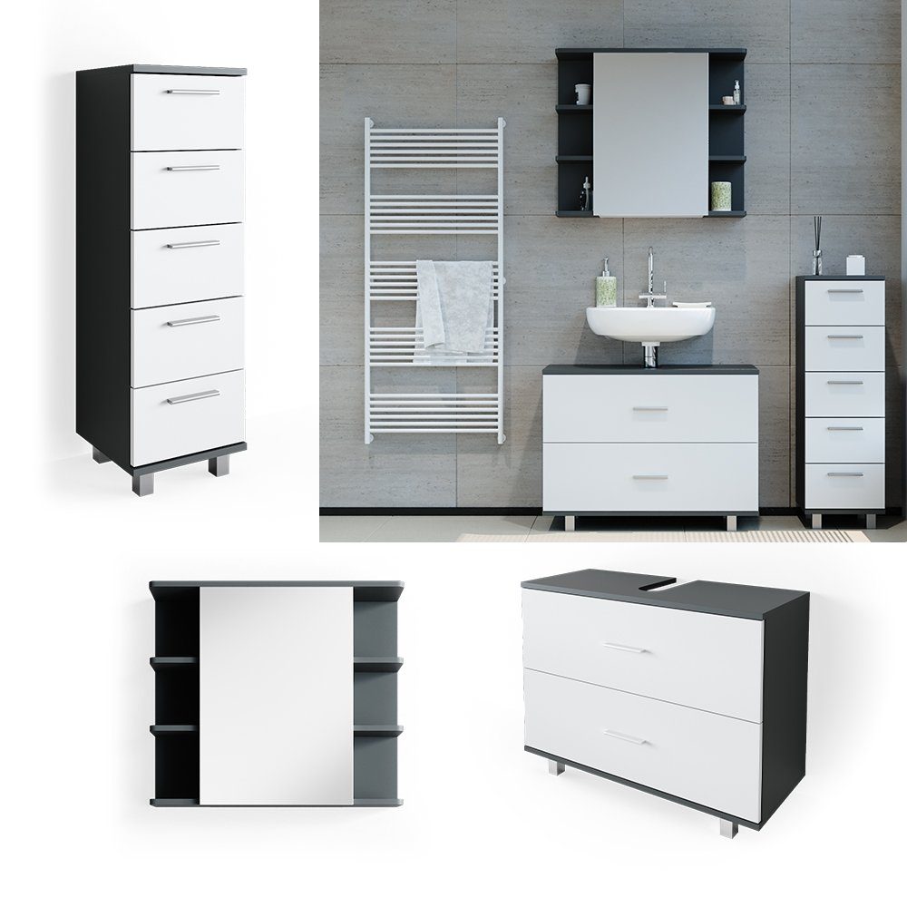 Vicco Badmöbel-Set Ilias, Anthrazit/Weiß, 3 Teile, mit Unterschrank 80 cm, (3-er Set, 3-St., 3er Set)
