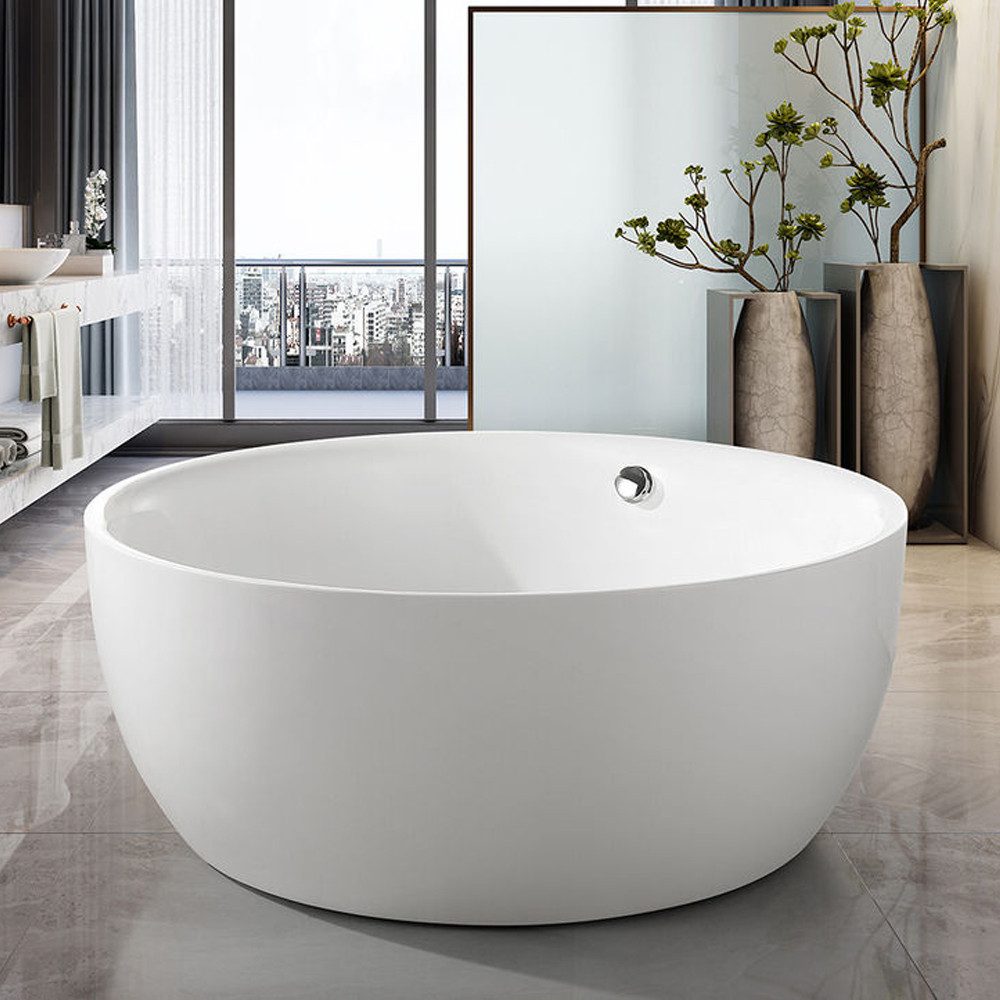 Xlmoebel Badewanne Freistehende runde Badewanne in Weiß für das Badezimmer, Hergestellt in Europa