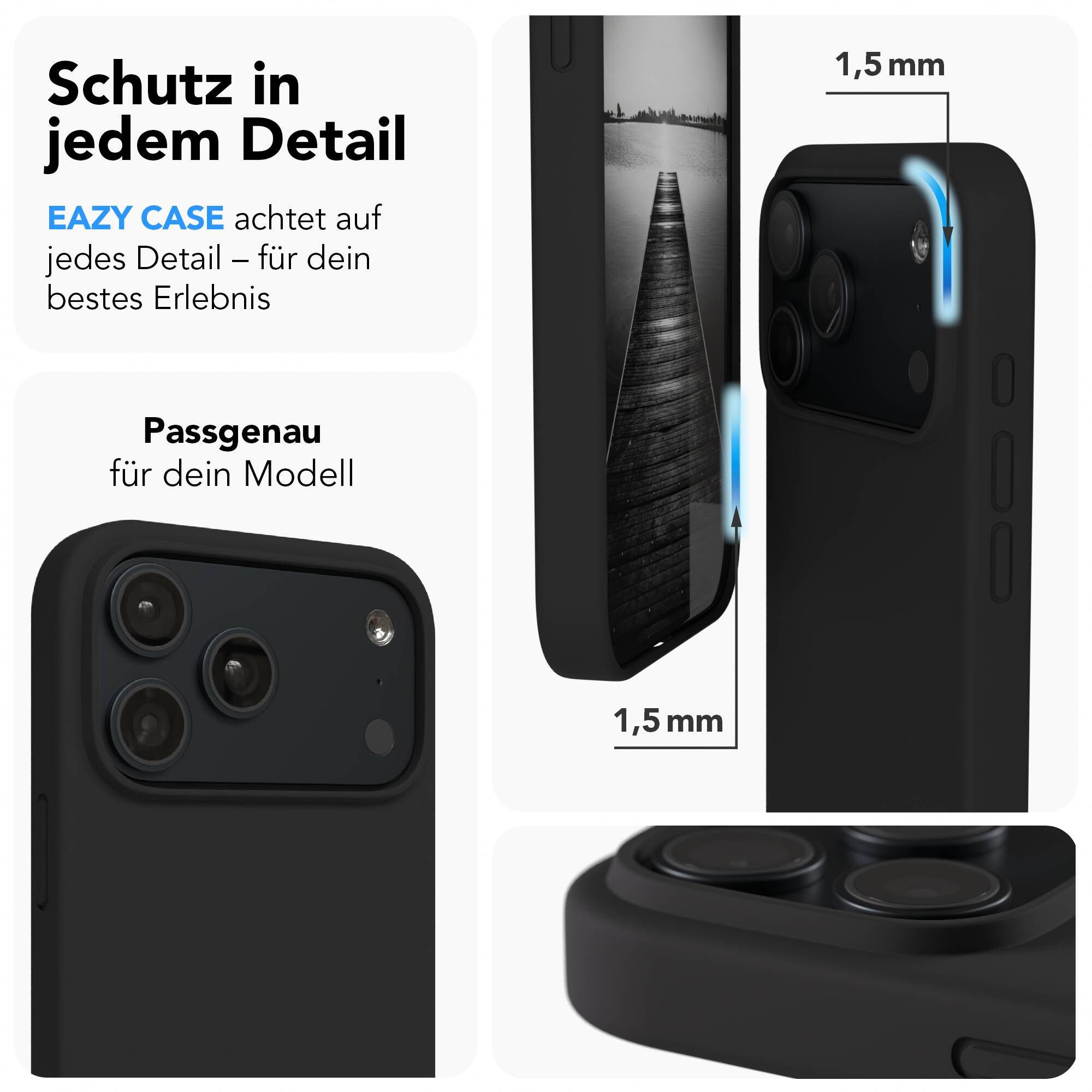 EAZY CASE Handyhülle für Apple iPhone 18 Pro Max Premium Silikon 6,9 Zoll, Hülle mit Kameraschutz Bumper Silikonhülle stoßfest Slimcover Schwarz – Bild 3 von 5