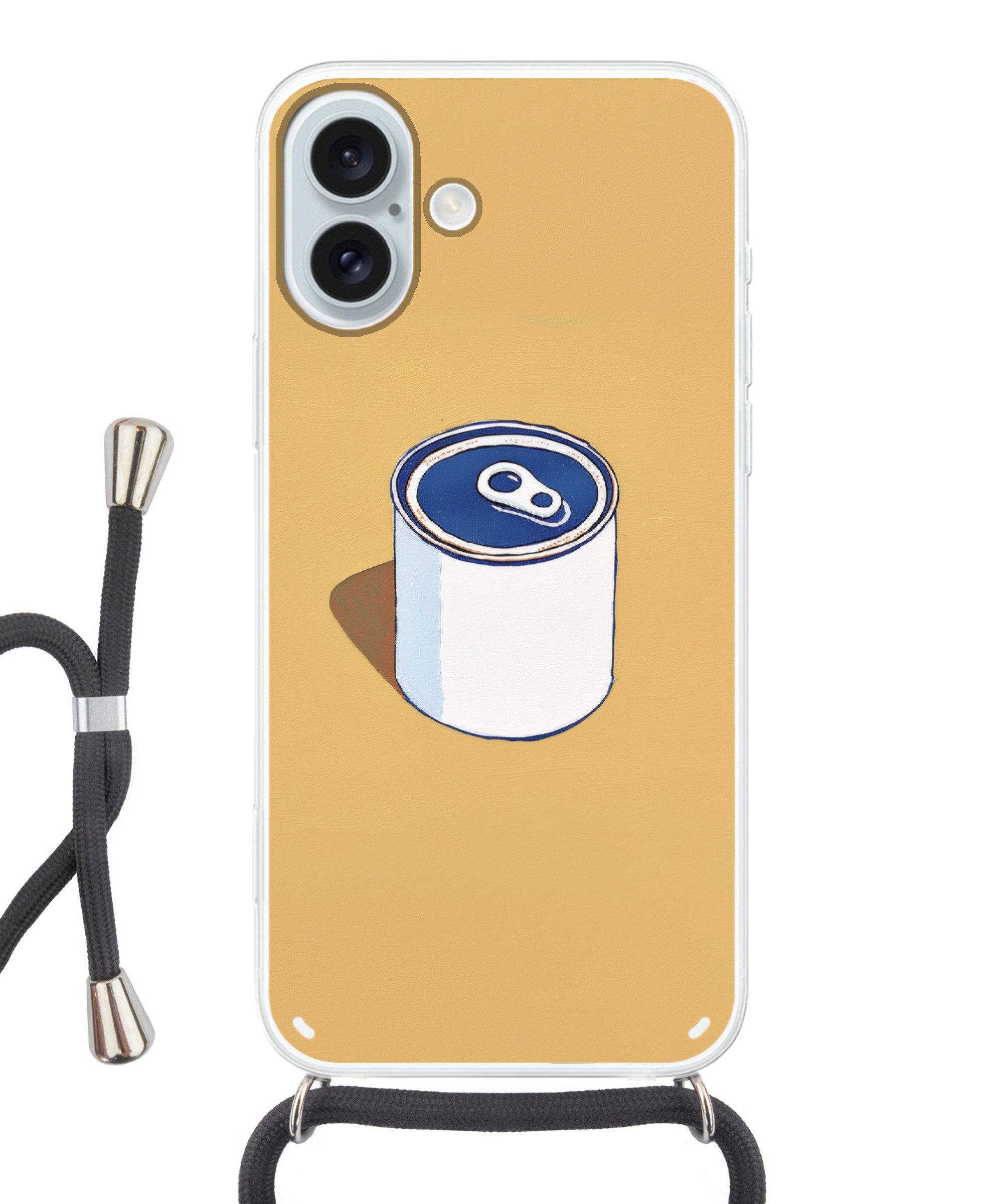 MuchoWow Handyhülle für Apple iPhone 16 Plus Dose - Minimalistisch - Blau - Illustration, Tragbare Handyhüllen mit Kette zum umhängen, Handykette Handyband