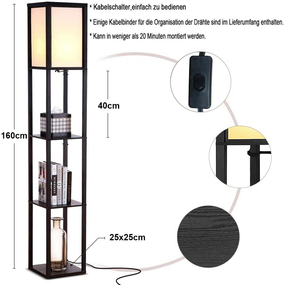 LED Nachttisch, Warmweiß, Modern 9.5W Bücherregal, Stehlampe 3000K & LED-Lampe, Schwarz Sunicol Beistelltisch 160cm Höhe LED-Lampe, 3000K