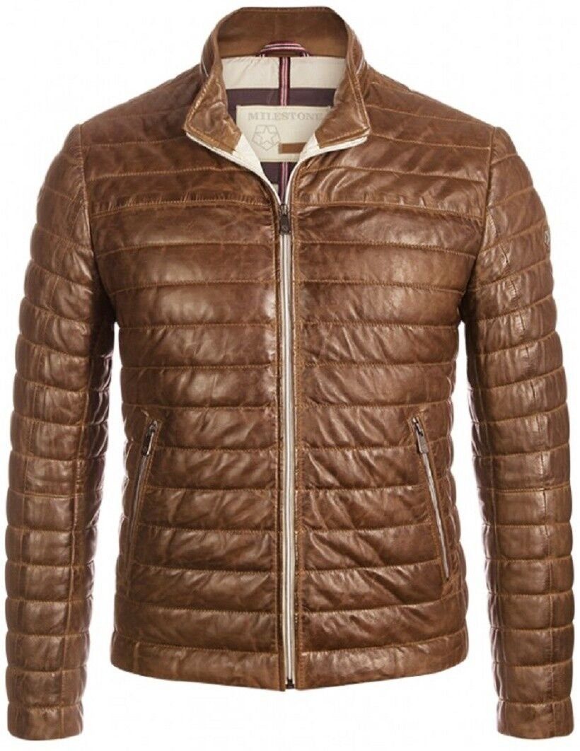 Milestone Lederjacke Tereno Steppjacke aus softem Lammleder Cognac