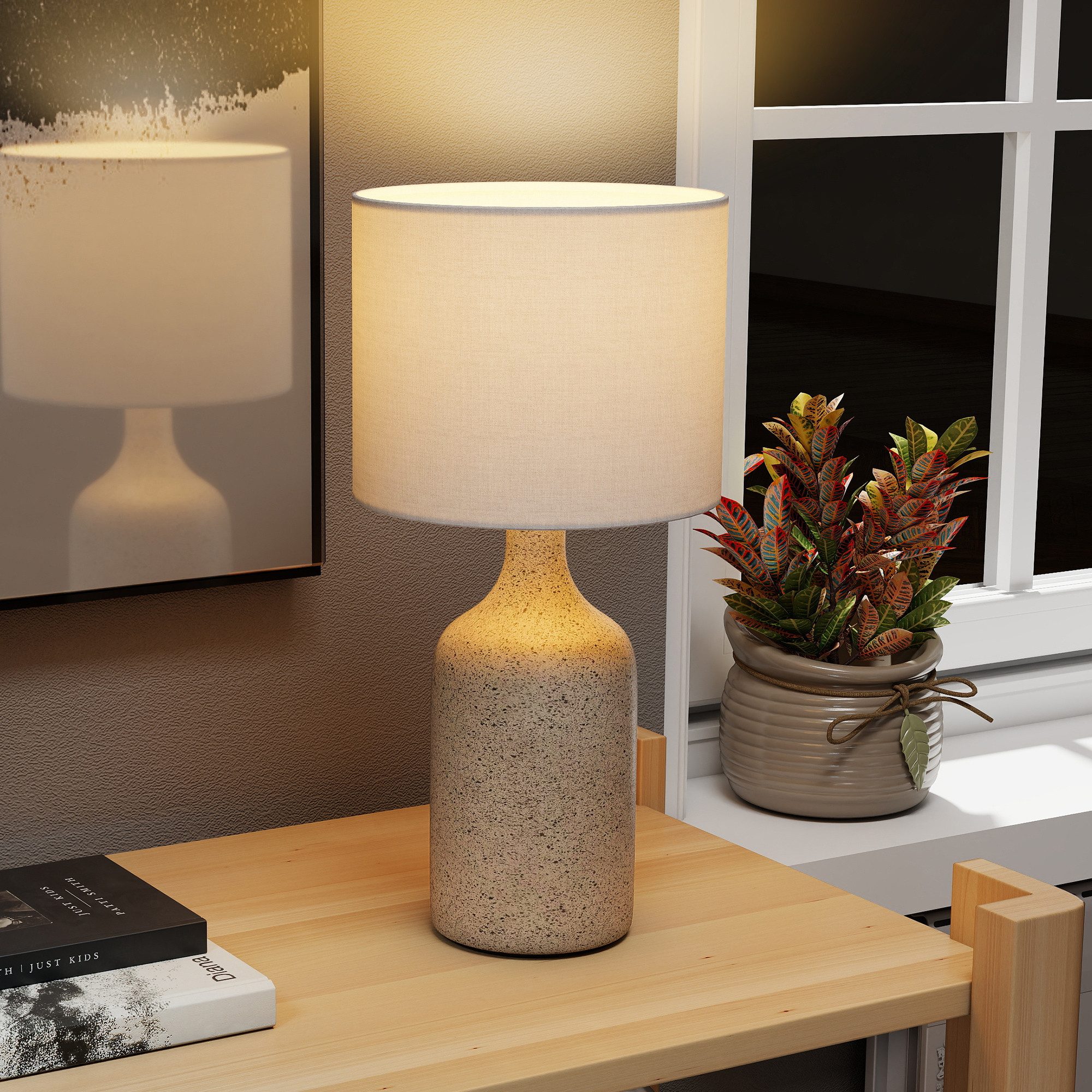 HOMCOM Tischleuchte Nachttischlampe mit Keramiksockel, Leinenschirm, Wippsc günstig online kaufen