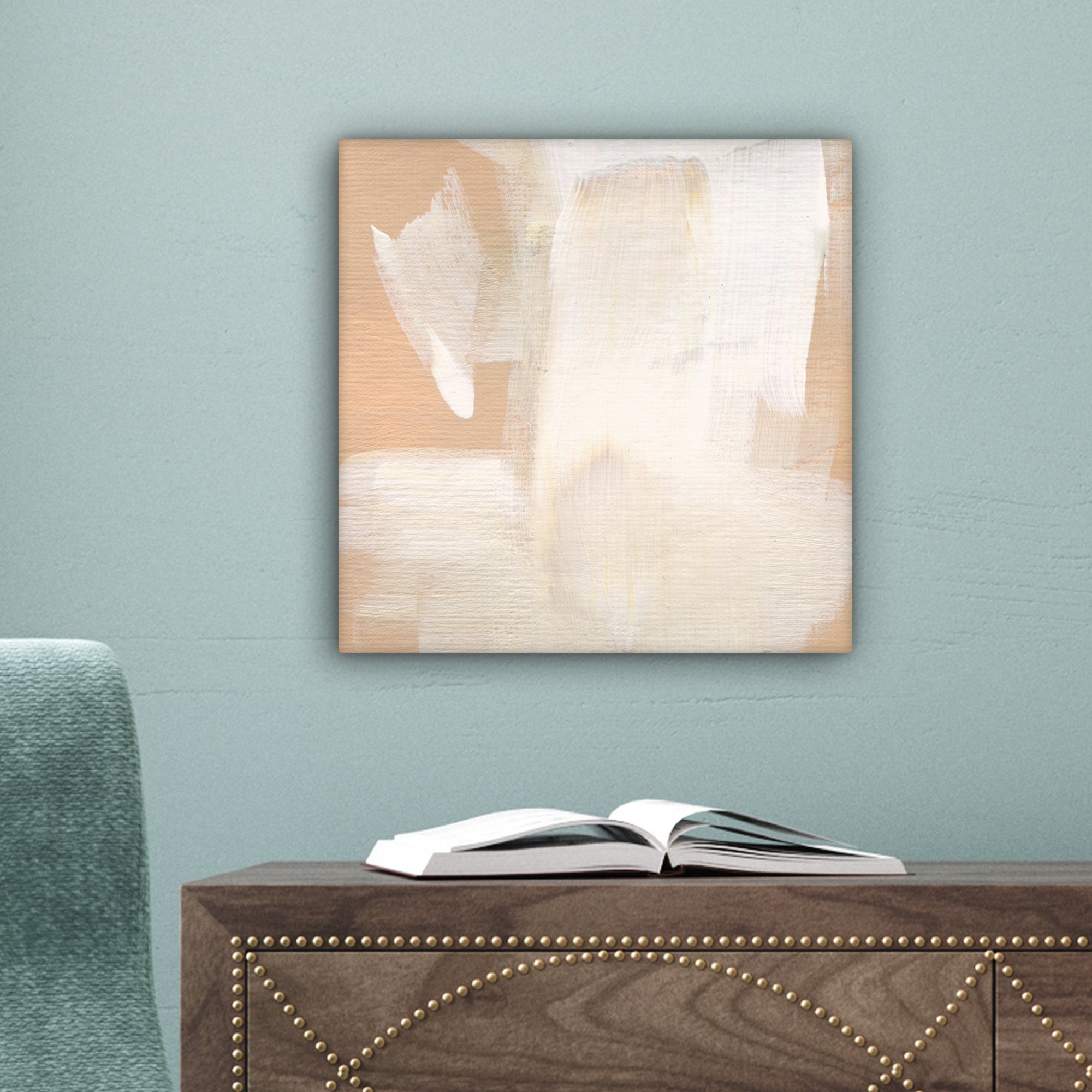 OneMillionCanvasses® Leinwandbild Kunst - St), für Wohnzimmer Bilder Leinwand Beige Modern, - Schlafzimmer, (1 - 20x20 cm Weiß
