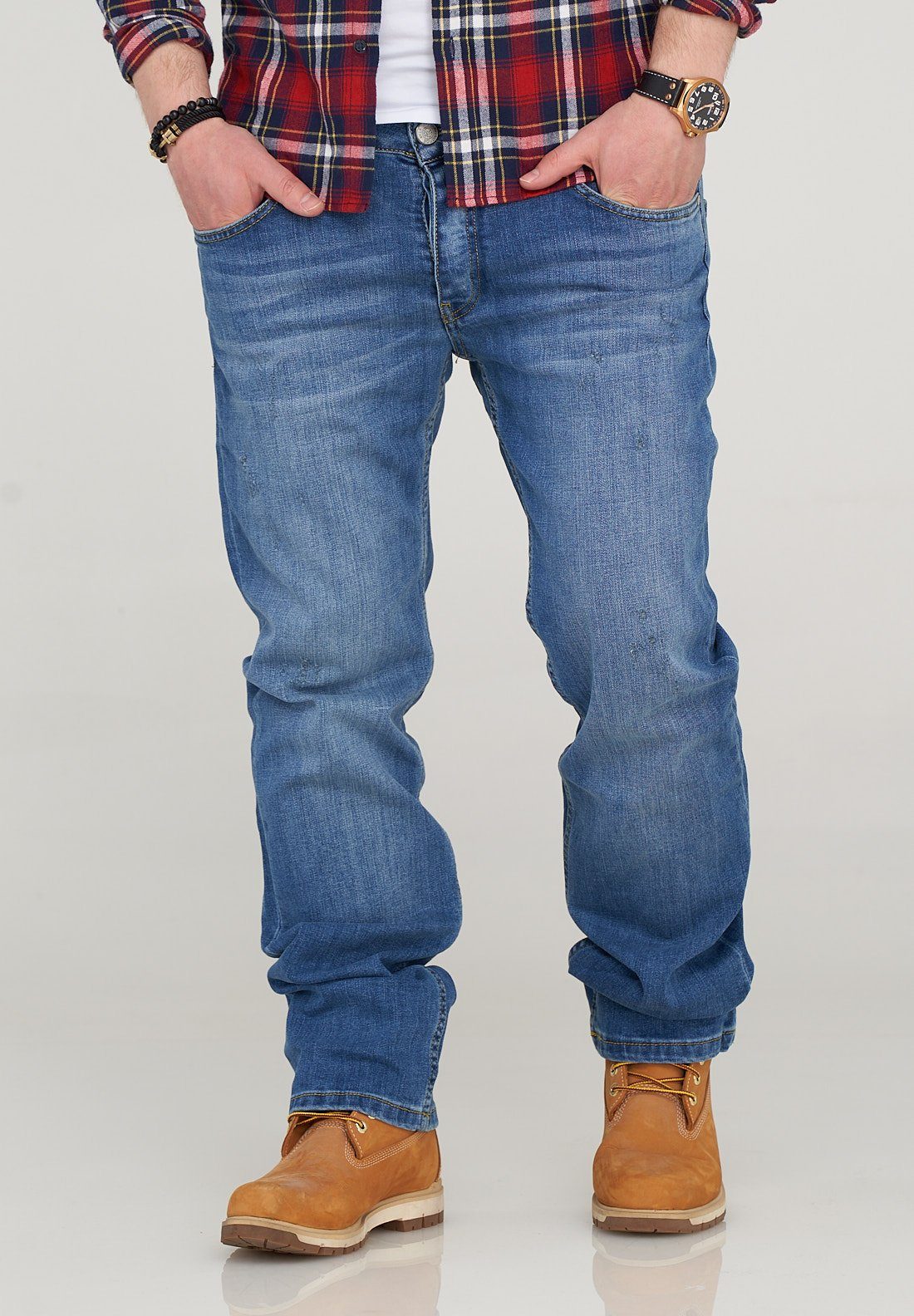 Sonderpreismarke SOULSTAR Straight-Jeans ATHEN mit dezenter hellblau Used-Waschung