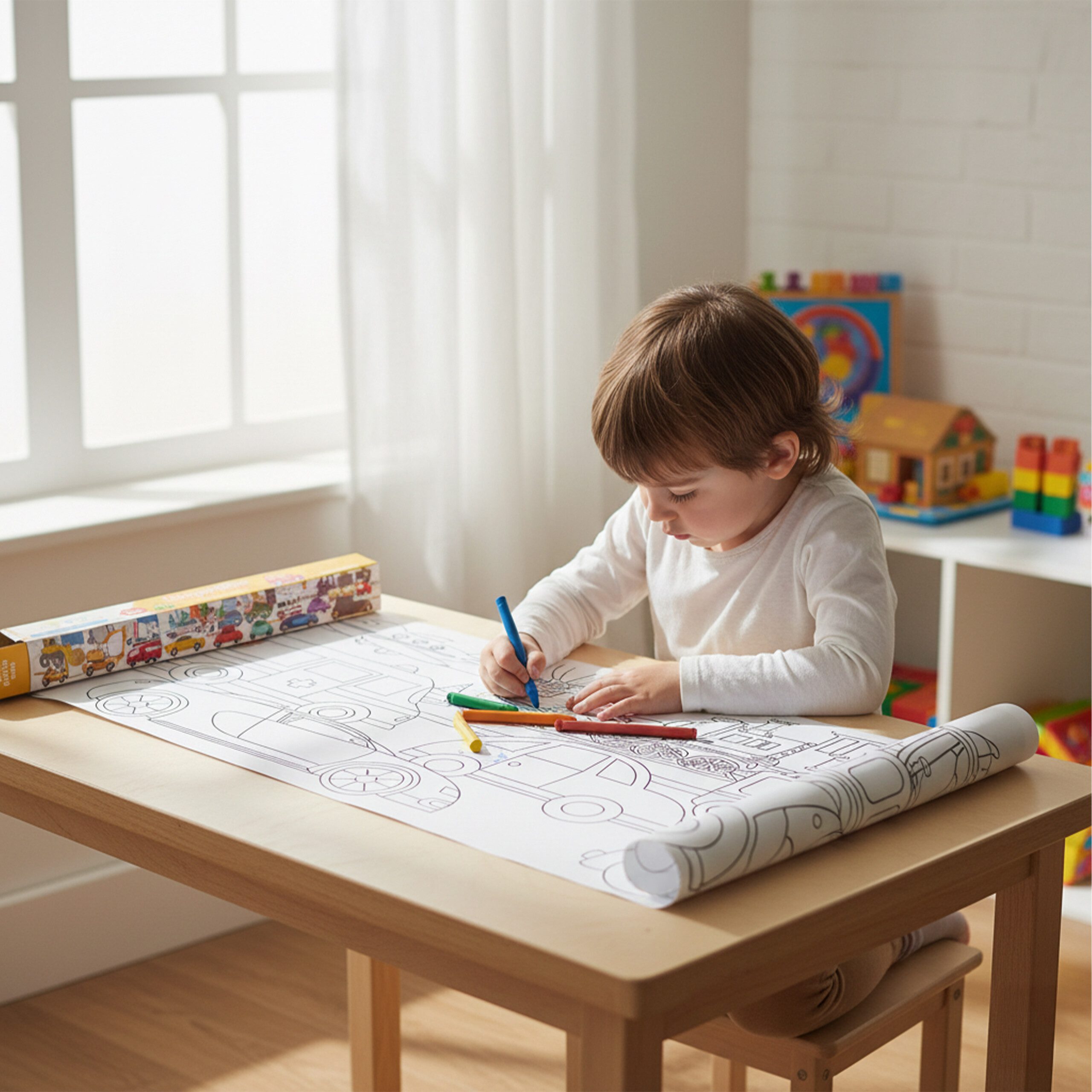 relaxdays Malvorlage Ausmaltischdecken für Kinder 2er Set 3 m (2er Set), Fahrzeuge