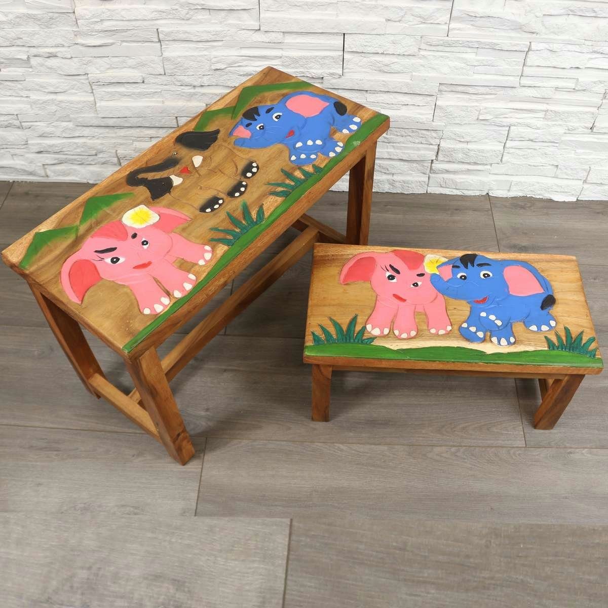 Elefant, Bank Oriental Tisch Kindertisch Handarbeit Kindermöbel Galerie Set mit