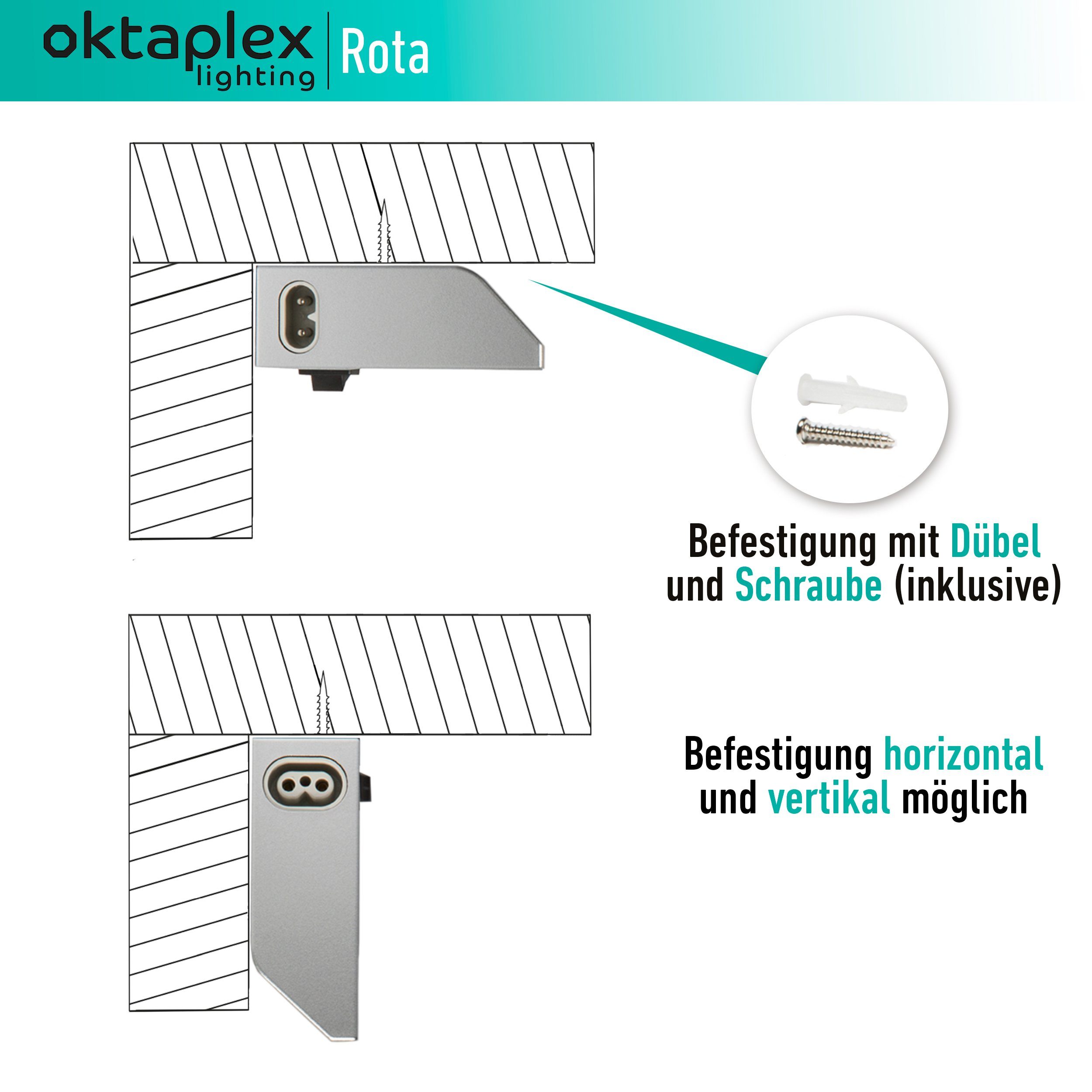 Oktaplex lighting LED Unterbauleuchte Aluminium 58cm Unterschrankleuchte Küche 800lm 10W, schwenkbar, LED, warmweiß, 4000K Lichtleiste erweiterbar Unterschrankl – Bild 4 von 5