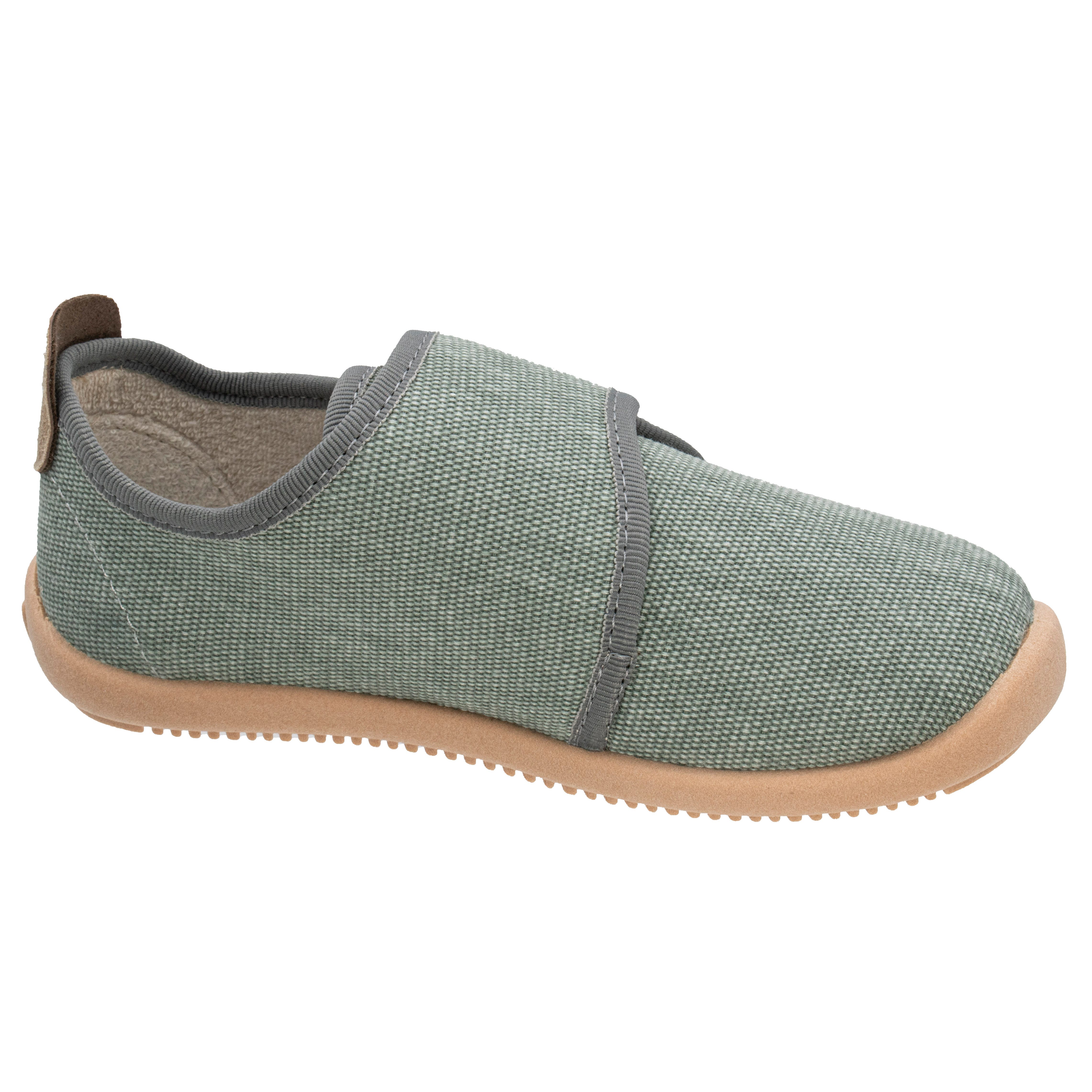 Fischer-Markenschuh Softer Hausschuh für Kinder, aus Baumwollleinen, mit Frotteefutter, Klettverschluss