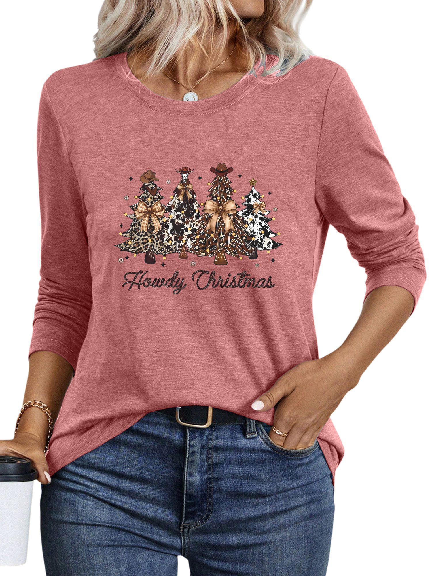 PYLIKE Rundhalsshirt Damen Herbst Weihnachten Basic günstig online kaufen