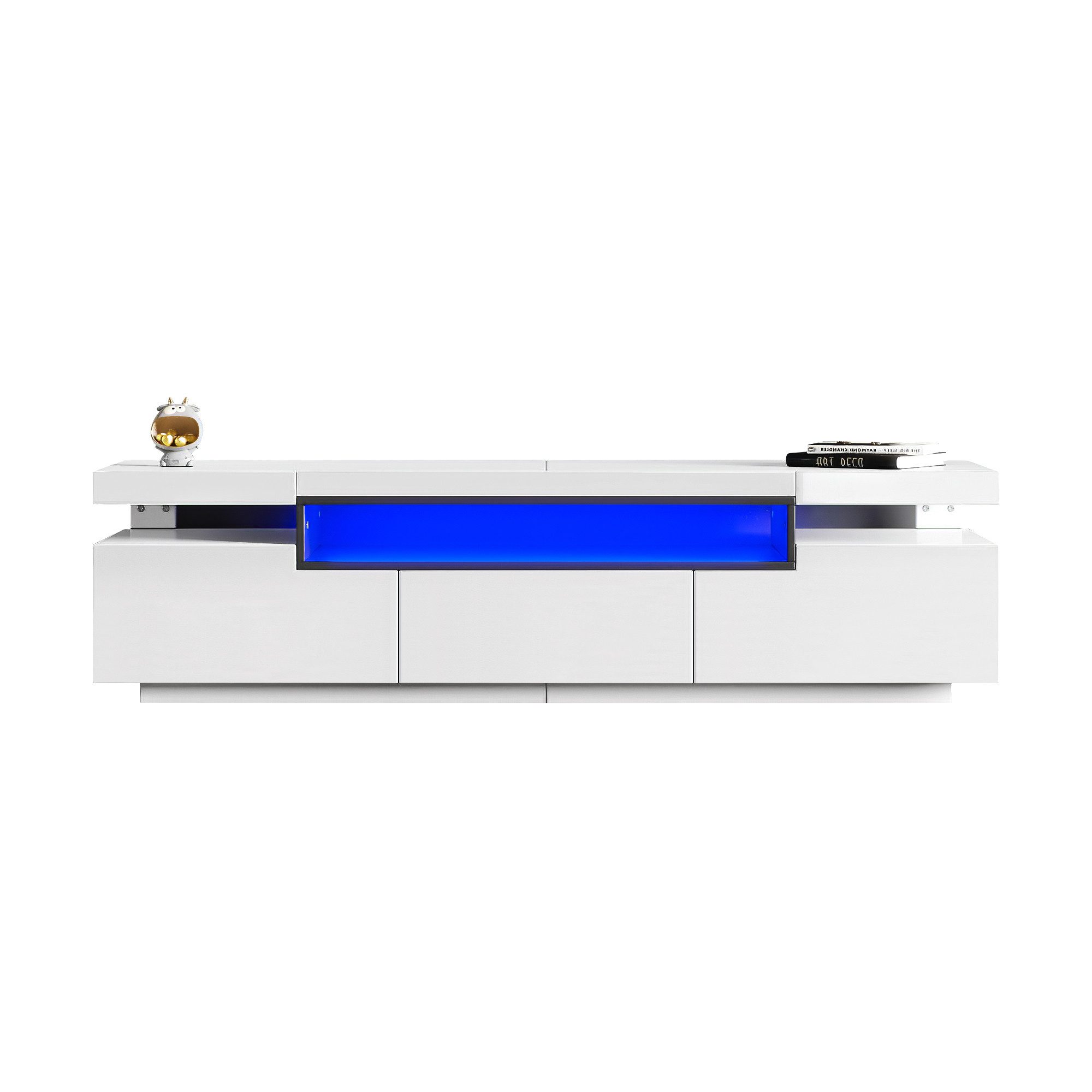 TV-Schrank Hochglanz 160cm Lowboard LED-Beleuchtung mit 3 Schubladen