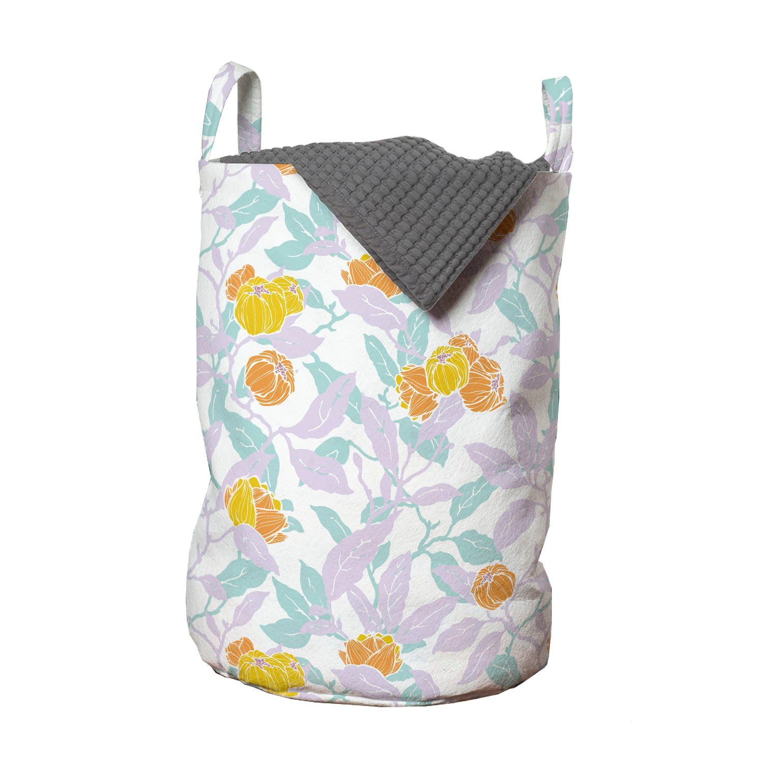 Wäschekorb für Wäschesäckchen mit Griffen Blumen-Design Kordelzugverschluss Abakuhaus Waschsalons, Blumen Kunst Einfache