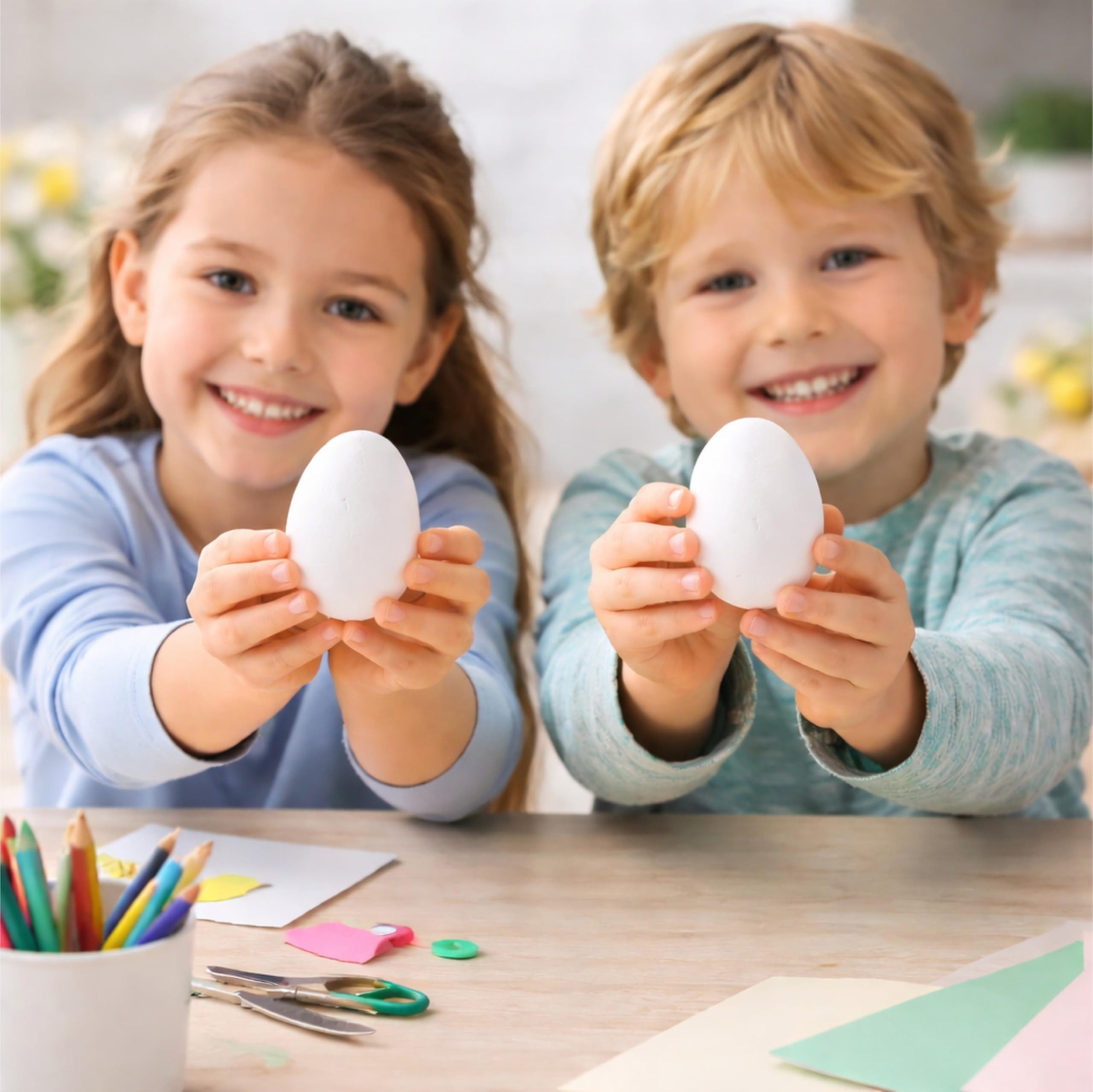 Hey!Easter® Osterei 50x Plastikeier 6 cm Weiß – Kunststoffeier für Osterdeko & Dekoration (Set, 50 St., 50er Set)