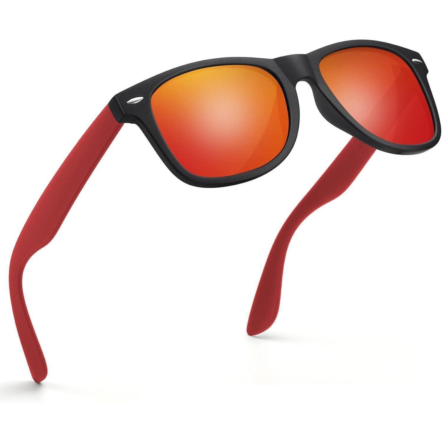 LuxusKollektion Retrosonnenbrille Sonnenbrille Herren Damen Schwarzer Rahmen Rotes Bein Rot Gespiegelt