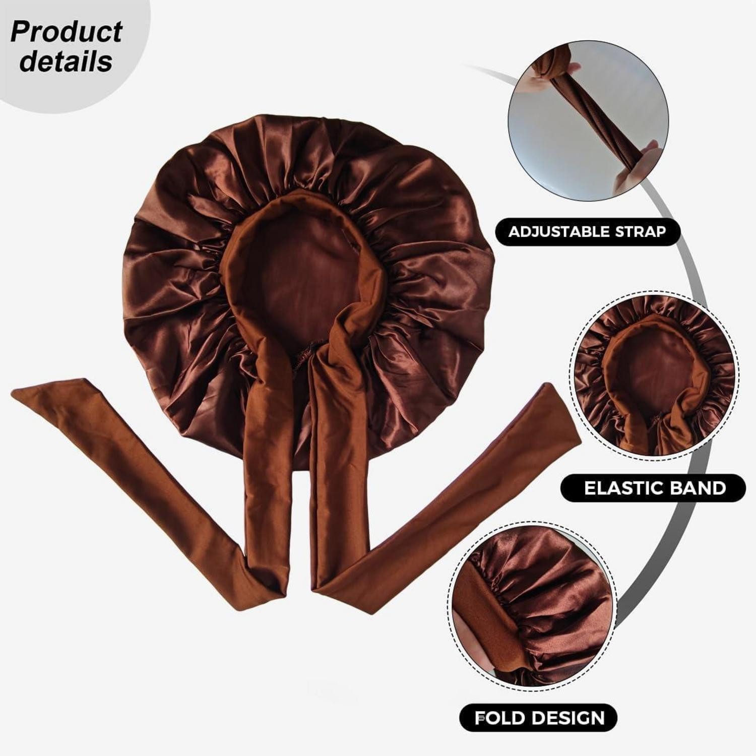 LuxusKollektion Duschhaube Schlafhaube Damen Satin Seide Bonnet Elastisch Verstellbar Kaffee