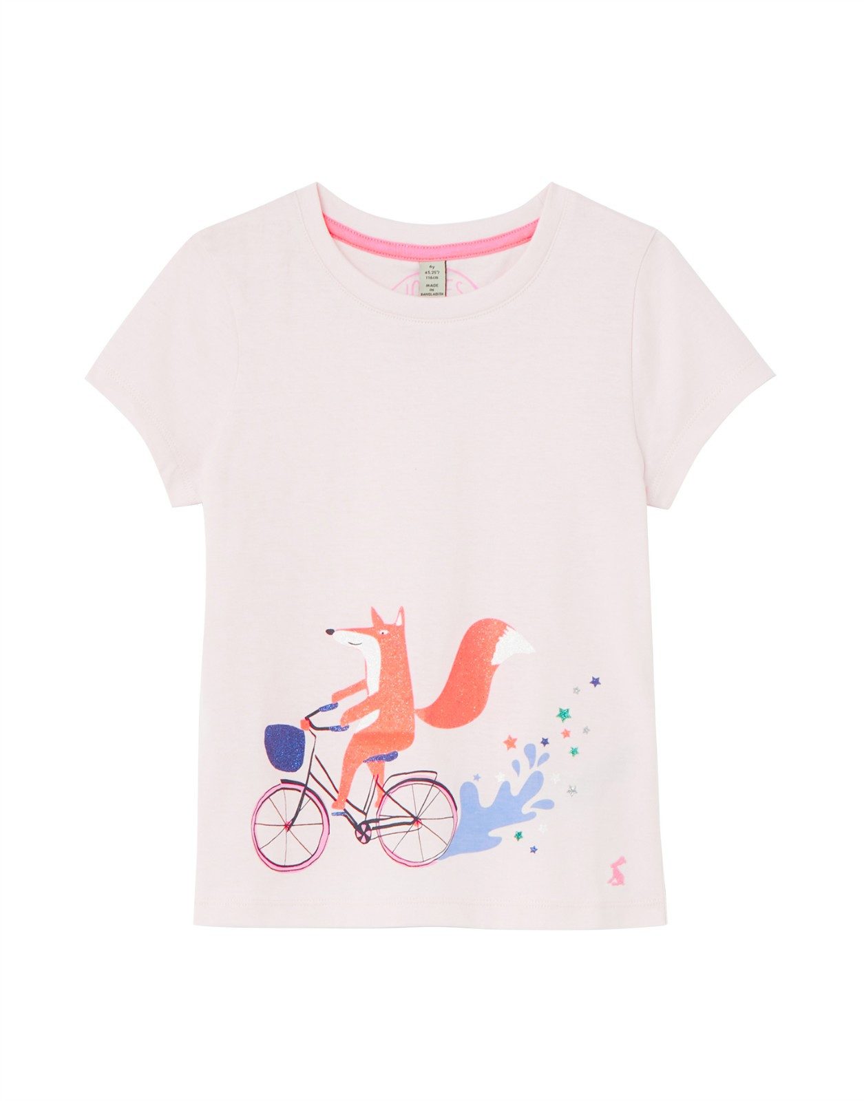 Tom Joule Print-Shirt Tom Joule T-Shirt Pixie Fuchs rosa neon glitzernd auf dem Fahrrad