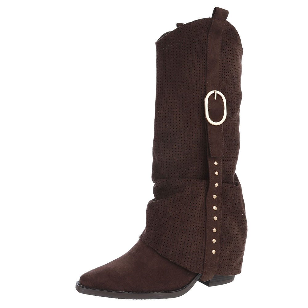 Moderne Stiefel mit perforiertem Design und goldenen Details Westernstiefel