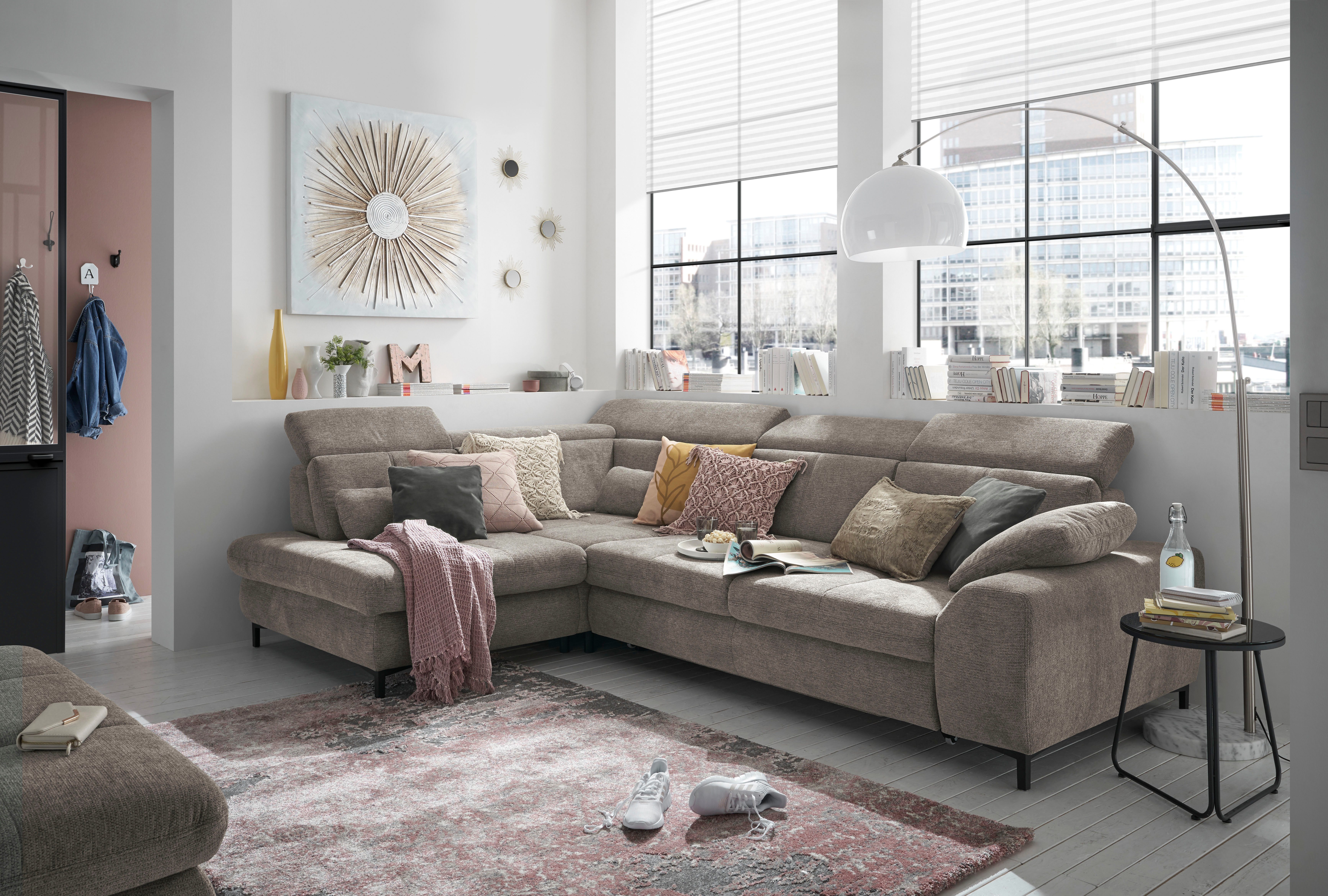 set one by Musterring Ecksofa SO 3400 Sitzhöhe 47cm oder 49cm, Sitztiefe verstellbar, B/T 317/220 cm, Kaltschaumpolsterung, Flachgewebe, whlw. mit Funktionen, Sitzhöhe 47