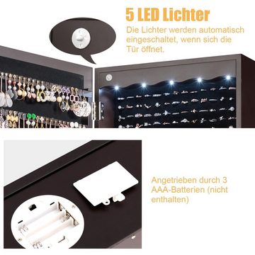 COSTWAY Schmuckschrank mit LED & Ganzkörperspiegel, für Tür und Wand