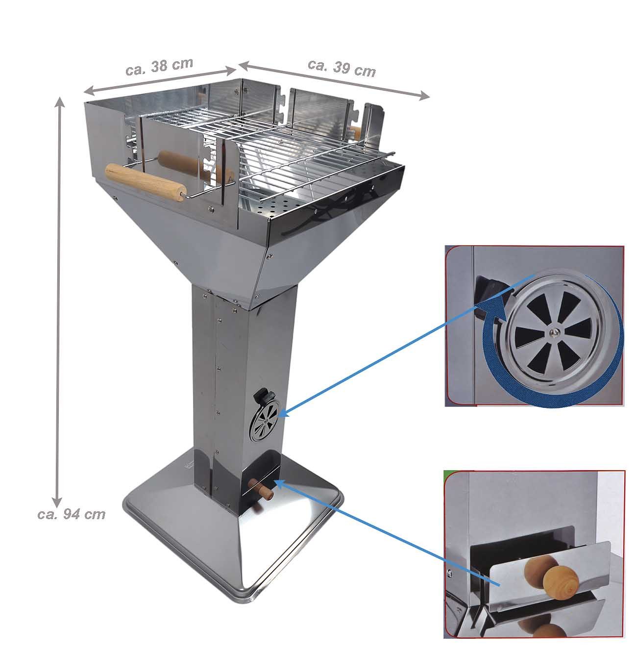 Bubble-Store Holzkohlegrill Standgrill, Grillrost 3-fach höhenverstellbar, Edelstahl Trichtergrill