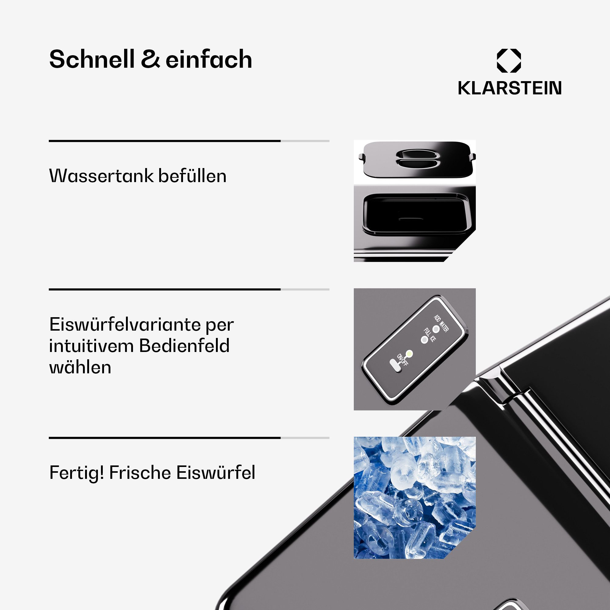 Klarstein Eiswürfelmaschine Clearcube Eiswürfelbereiter, Edelstahl für Zuhause 13kg/Tag LED Display 2,2 L Eiswürfelbereiter – Bild 5 von 5