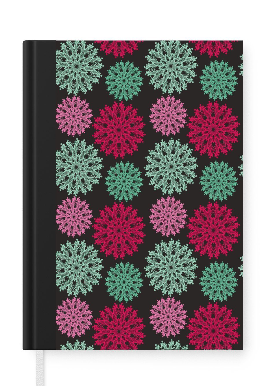 MuchoWow Notizbuch Blumen - Vintage - Rosa - Türkis - Muster, Journal, Merkzettel, Tagebuch, Notizheft, A5, 98 Seiten, Haushaltsbuch