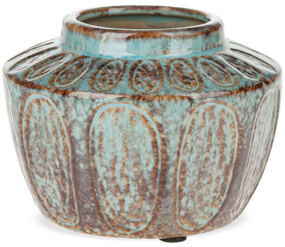 matches21 HOME & HOBBY Blumentopf Blumenvase Vase Keramikvase strukturiert türkis Ø 15x11 cm (1 St)