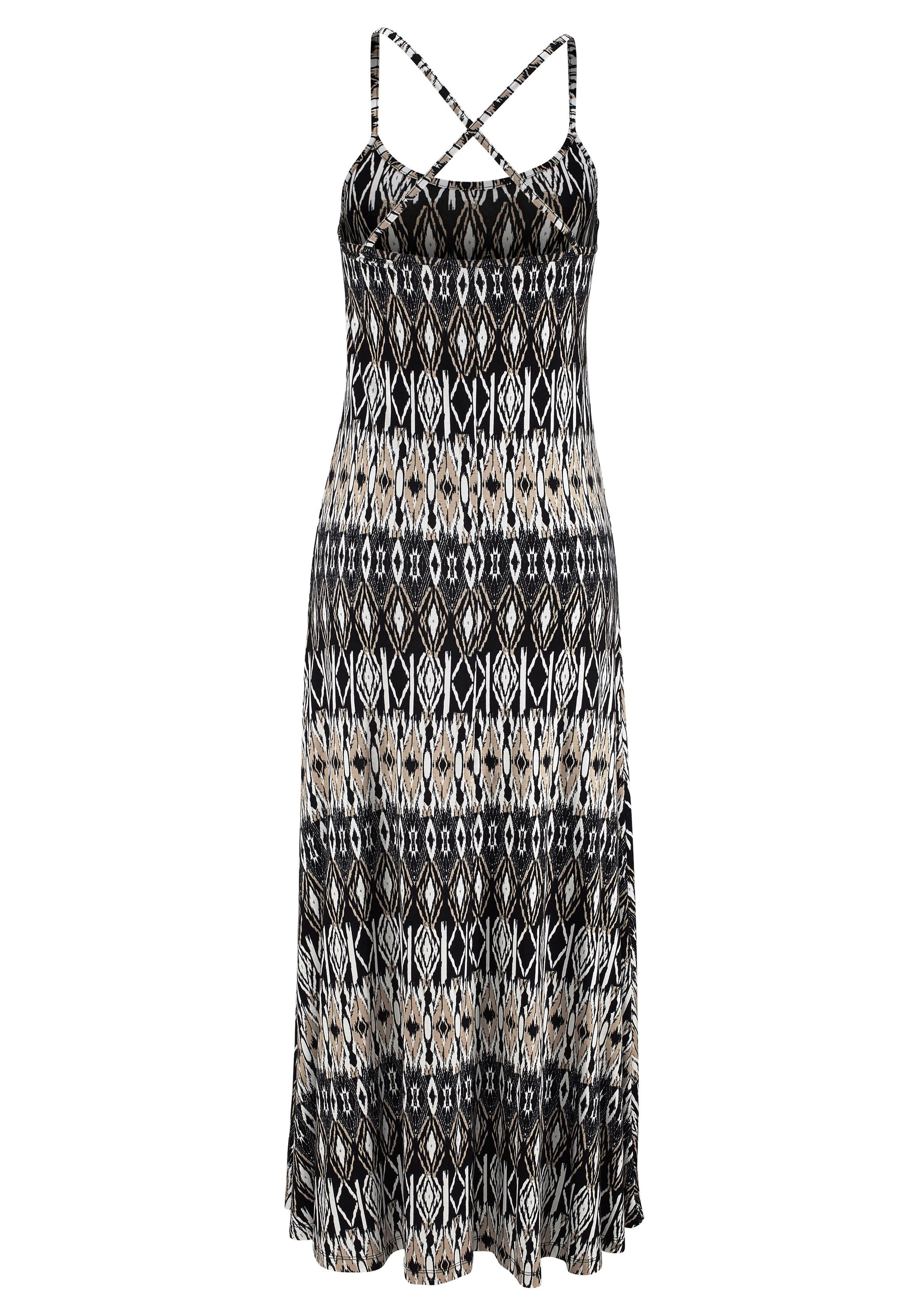 LASCANA Maxikleid mit Ethnodruck und Spaghettiträgern Strandkleid, langes Sommerkleid, Viskosekleid, Boho-Kleid, Festival